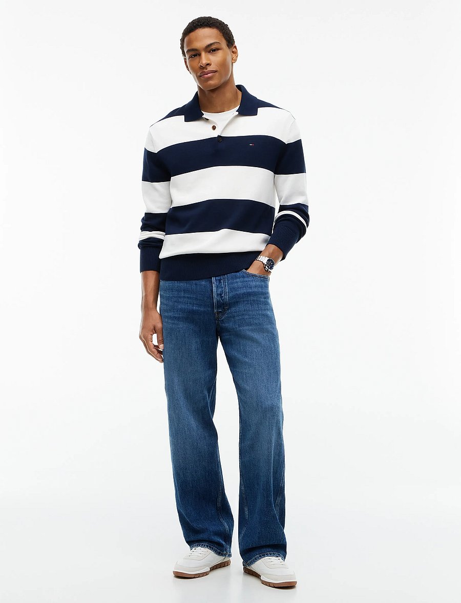 Tommy Jeans - TJM SLIM ESSENTIAL POLO SWTR EXT - pikkade varrukatega polod - dark blue stripe - 4