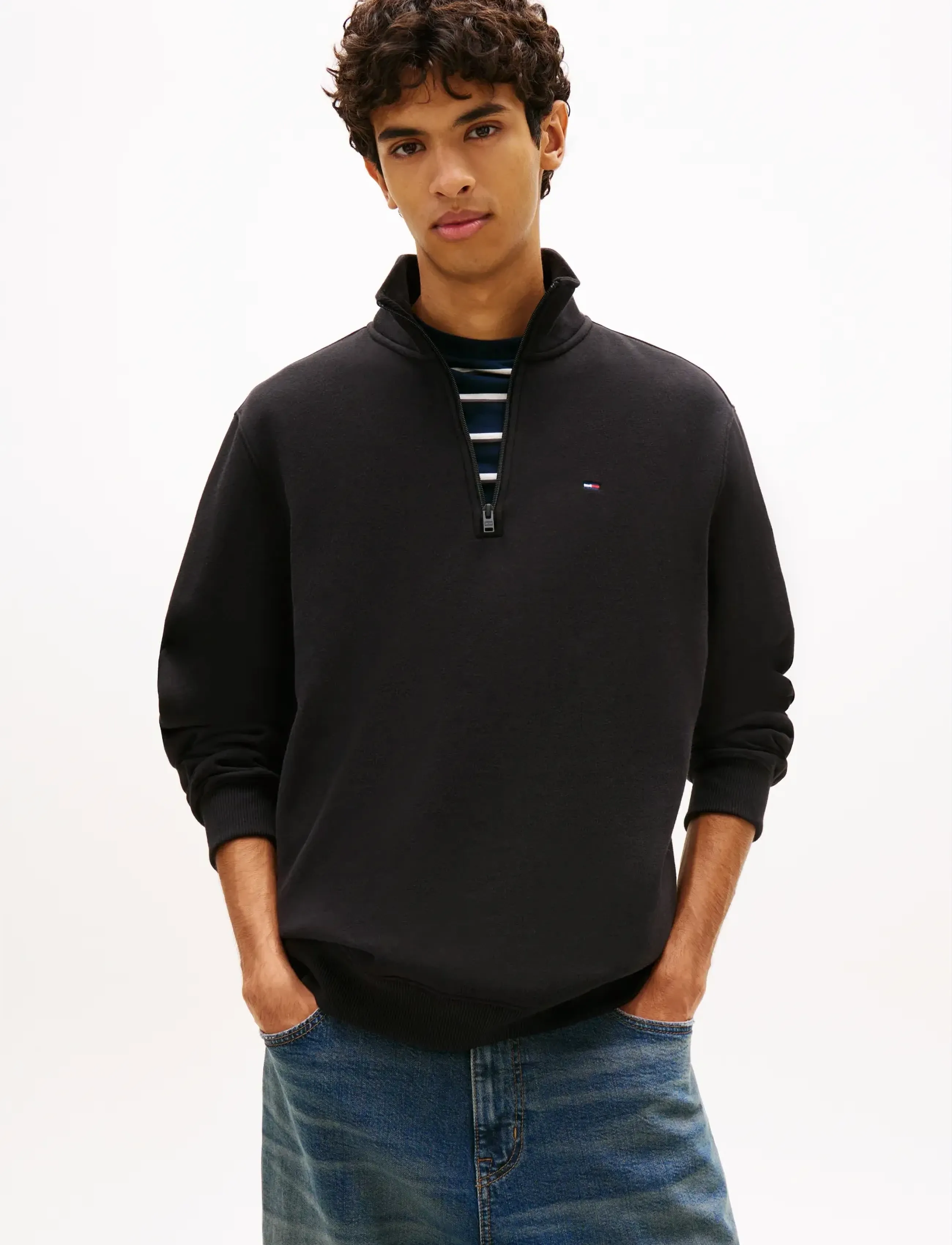 Tommy Jeans - TJM REG FLEECE 1/4ZIP MOCK NECK - teddy kampsunid - black - 0