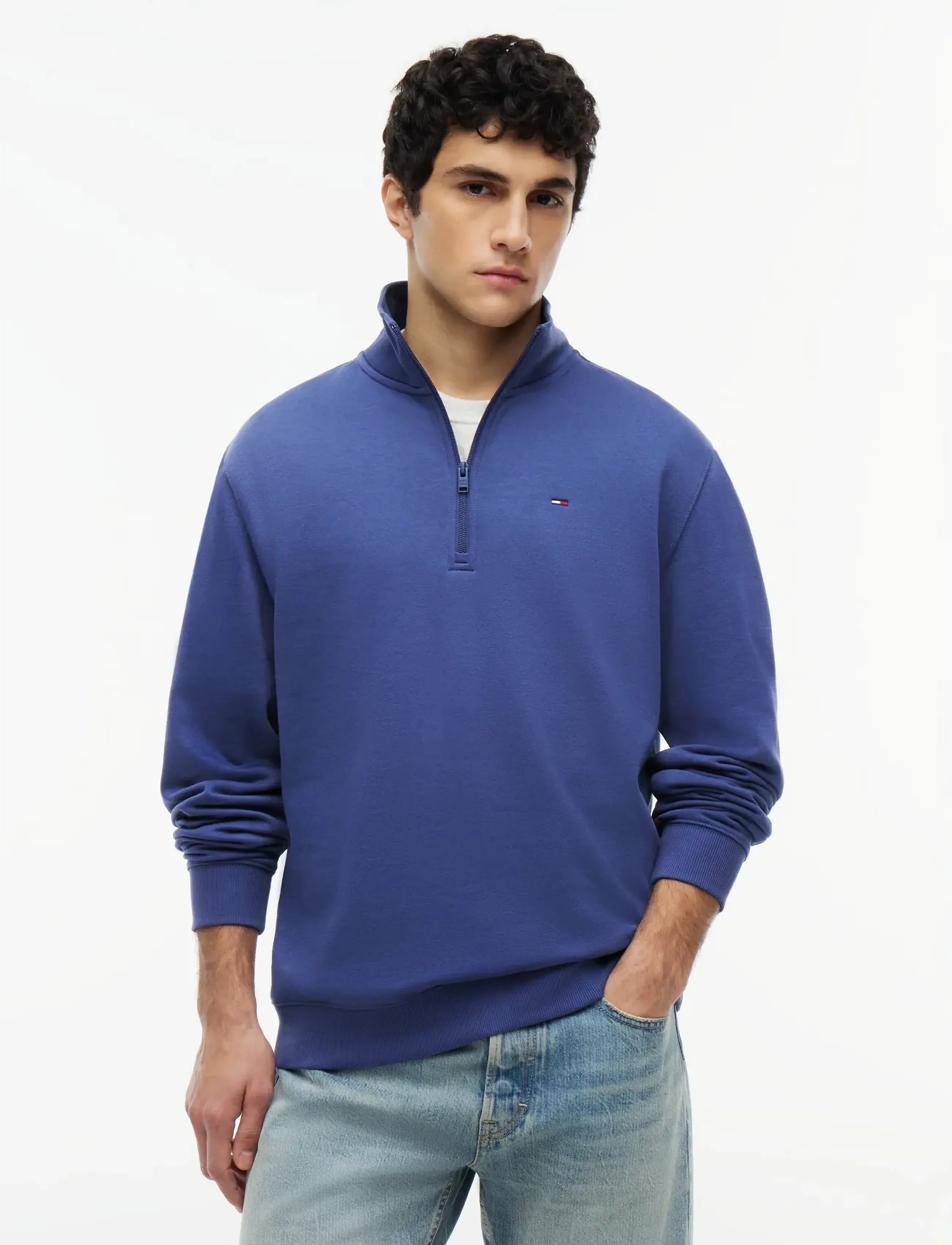 Tommy Jeans TJM REG FLEECE 1/4ZIP MOCK NECK - Teddytröjor - BLUE STORM / blue