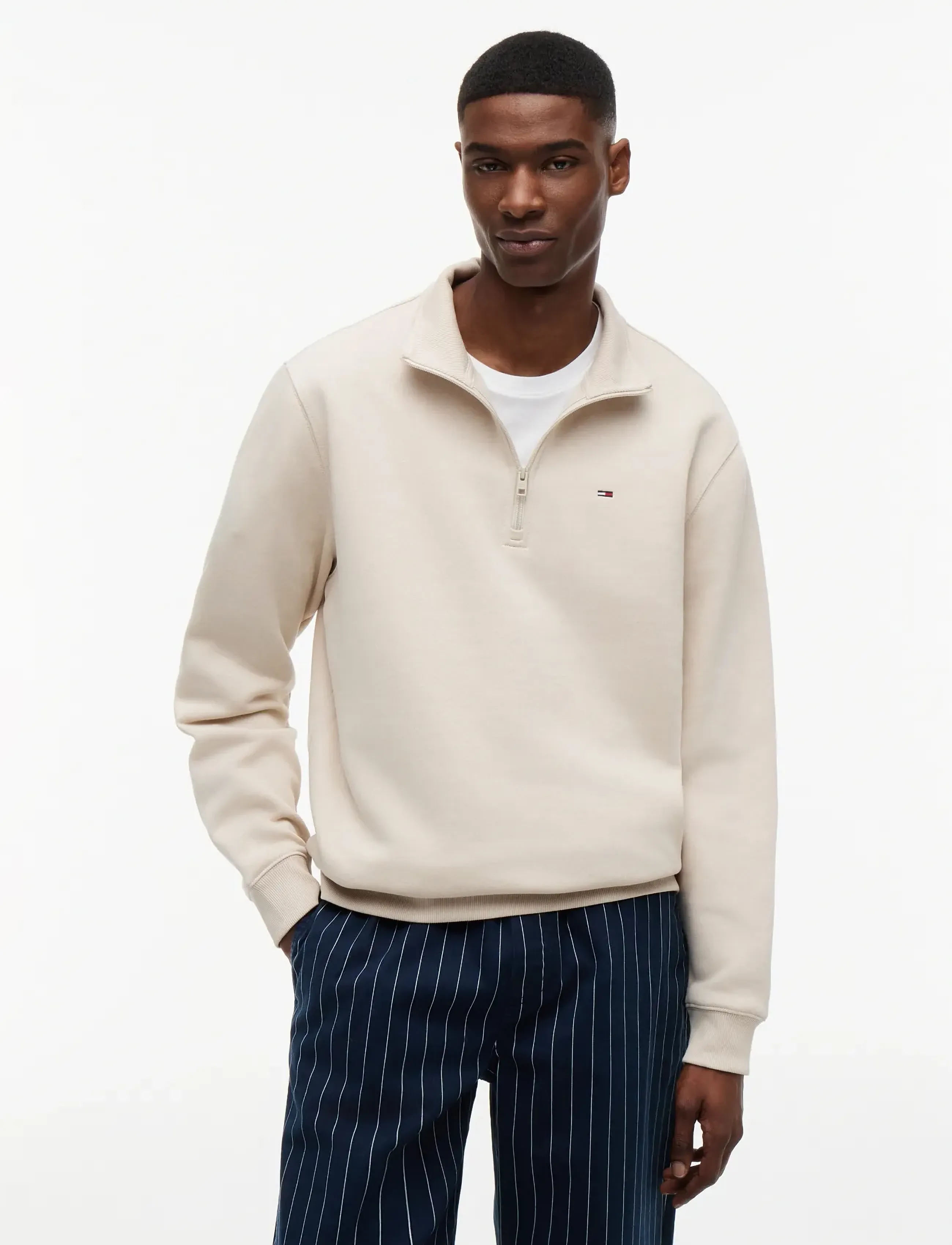 Tommy Jeans TJM REG FLEECE 1/4ZIP MOCK EXT - Teddytröjor - CLASSIC BEIGE / beige