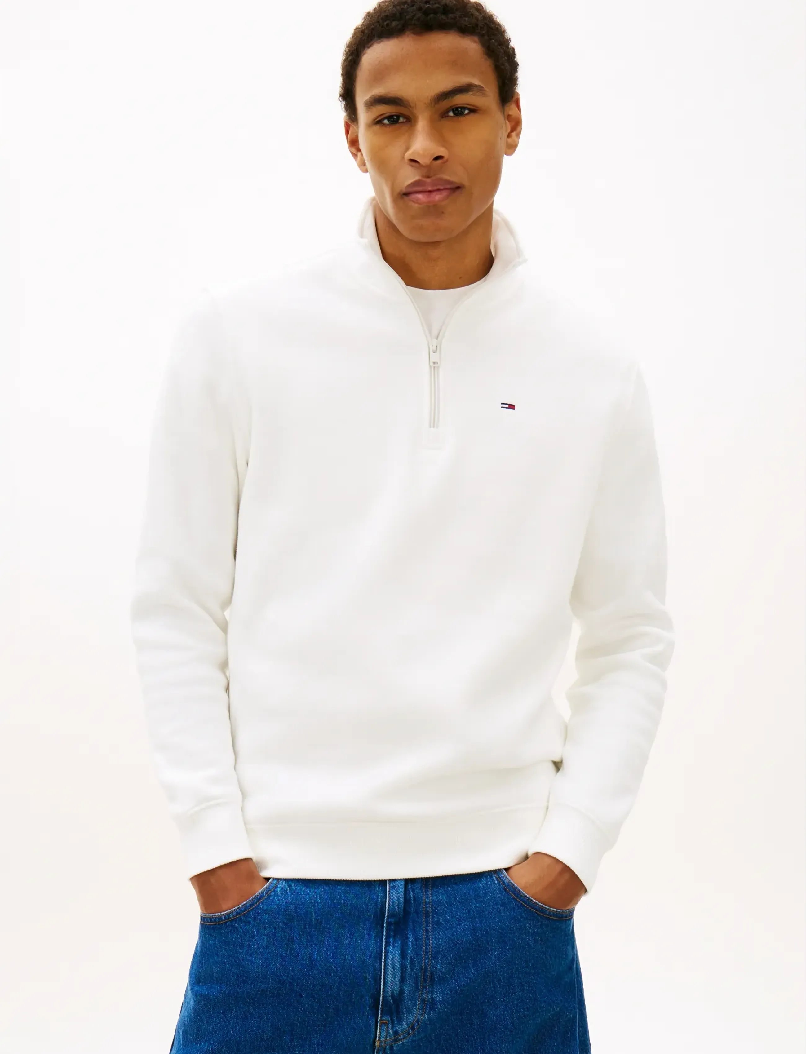 Tommy Jeans TJM REG FLEECE 1/4ZIP MOCK NECK - Tommy Hilfiger - ECRU / white