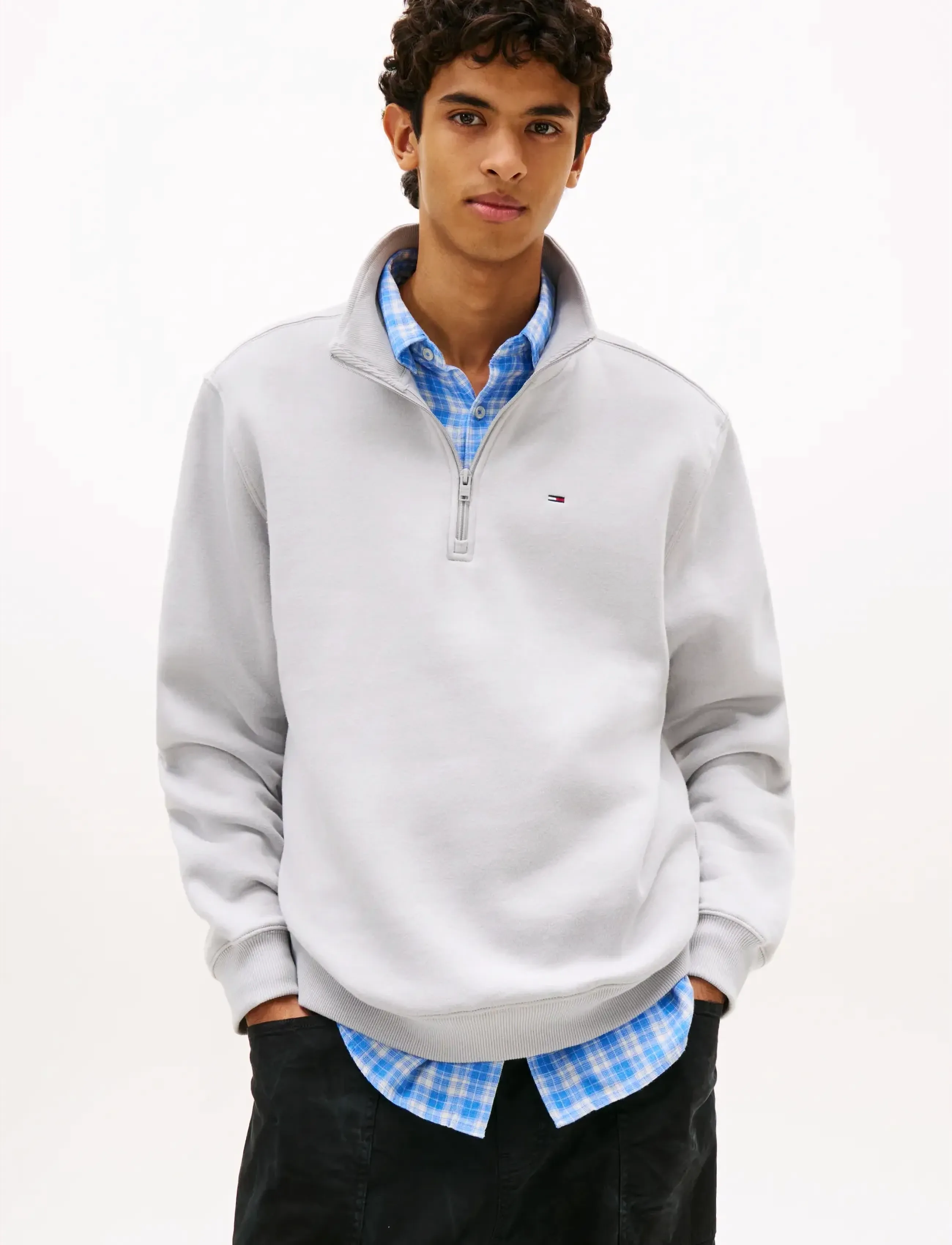 Tommy Jeans TJM REG FLEECE 1/4ZIP MOCK EXT - Sweatshirts - HELIUM / grey