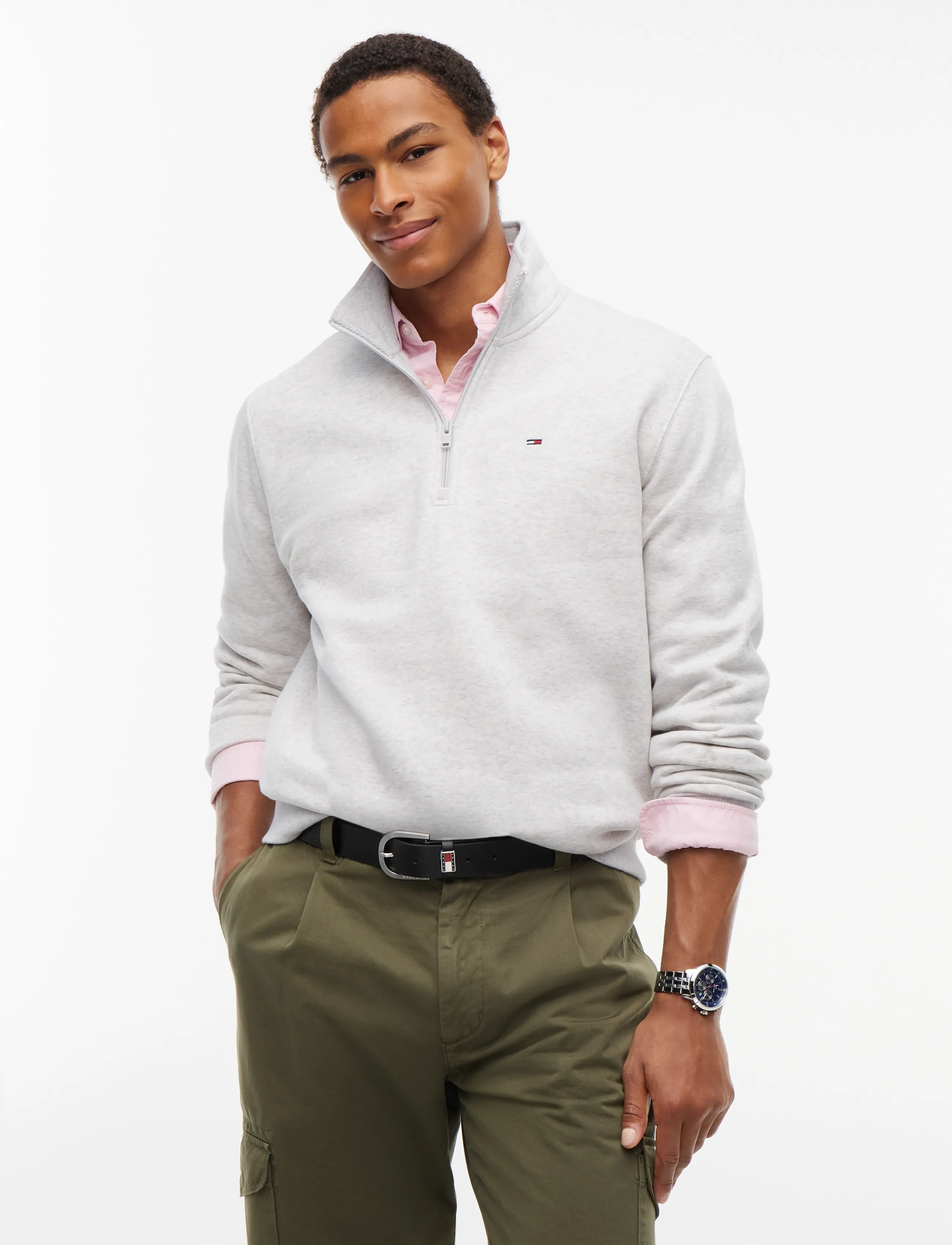 Tommy Jeans TJM REG FLEECE 1/4ZIP MOCK EXT - Sweatshirts - ICE GREY HEATHER / grey