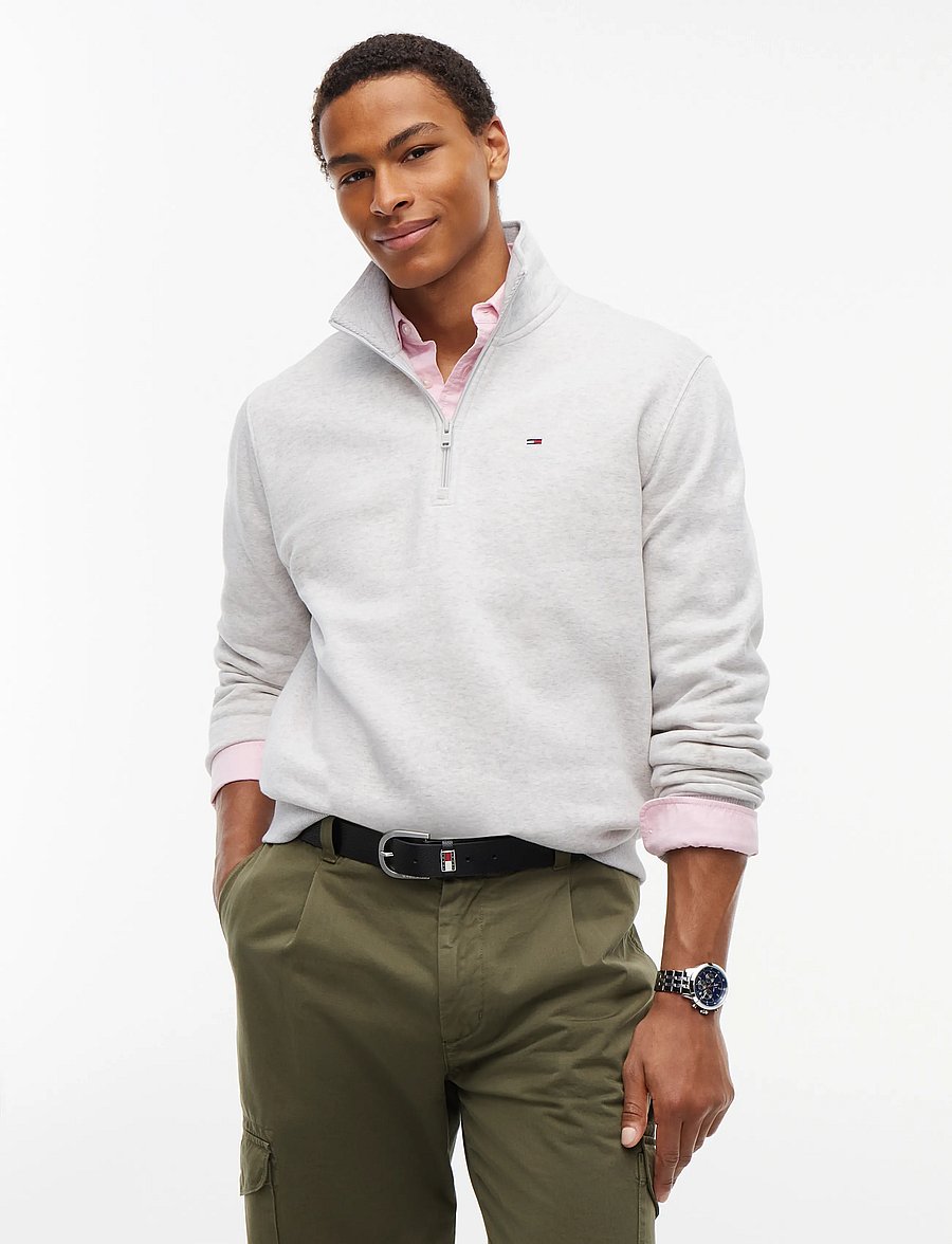 Tommy Jeans - TJM REG FLEECE 1/4ZIP MOCK EXT - fleecetrøjer - ice grey heather - 0
