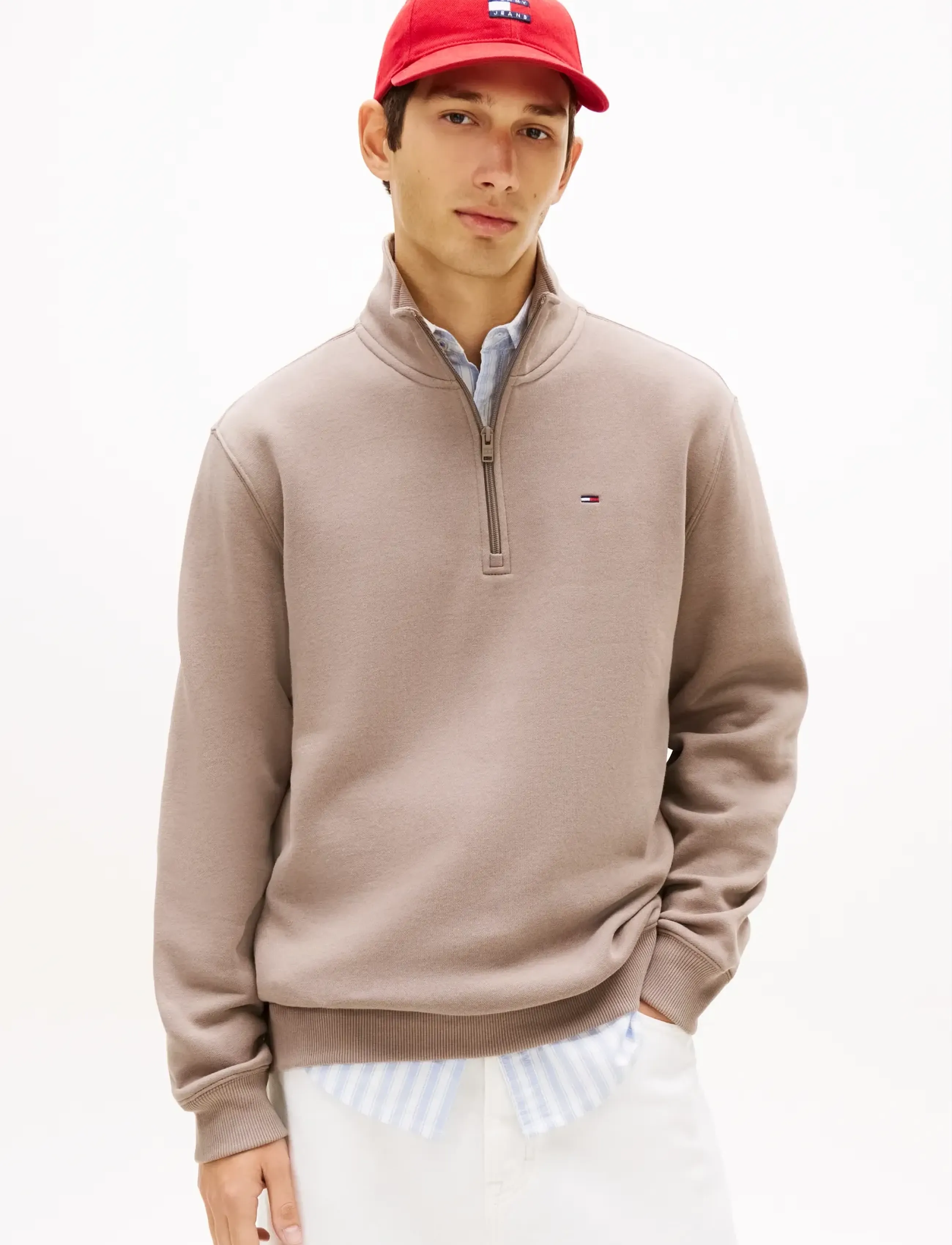 Tommy Jeans TJM REG FLEECE QZ MOCK NECK - Tøj - IVY MINK / beige