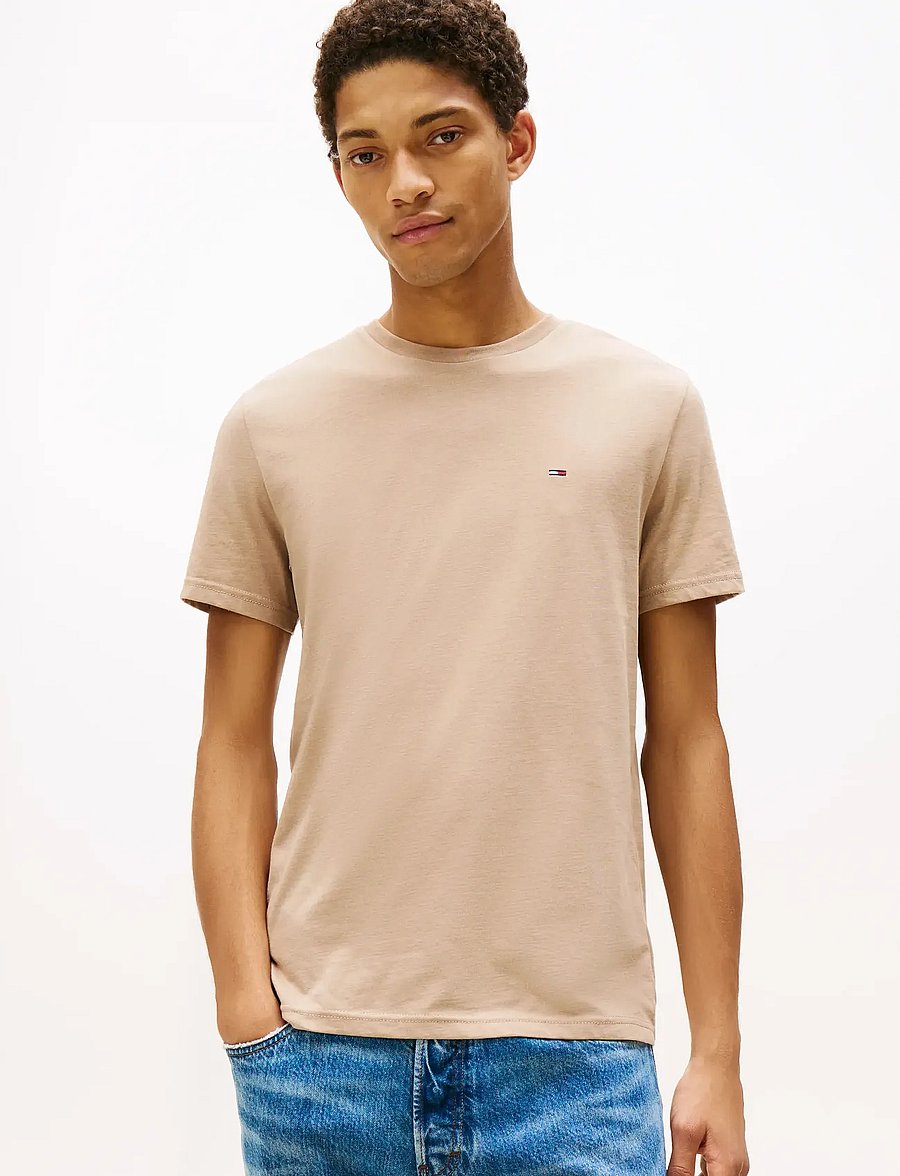 Tommy Jeans - TJM XSLIM JASPE HTR TEE EXT - lühikeste varrukatega t-särgid - coastal taupe htr - 0