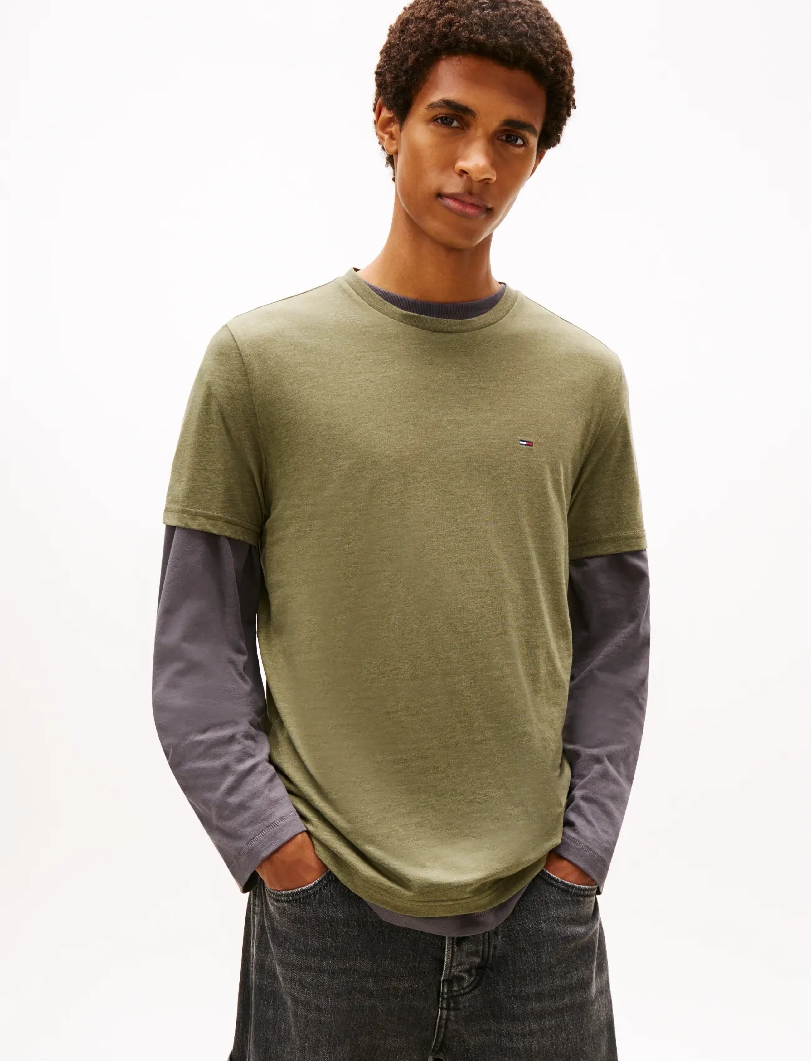 Tommy Jeans Tjm Xslim Jaspe Htr Tee Ext, Mænd, Slim Fit T-Shirt, Kakigrøn, Str: S