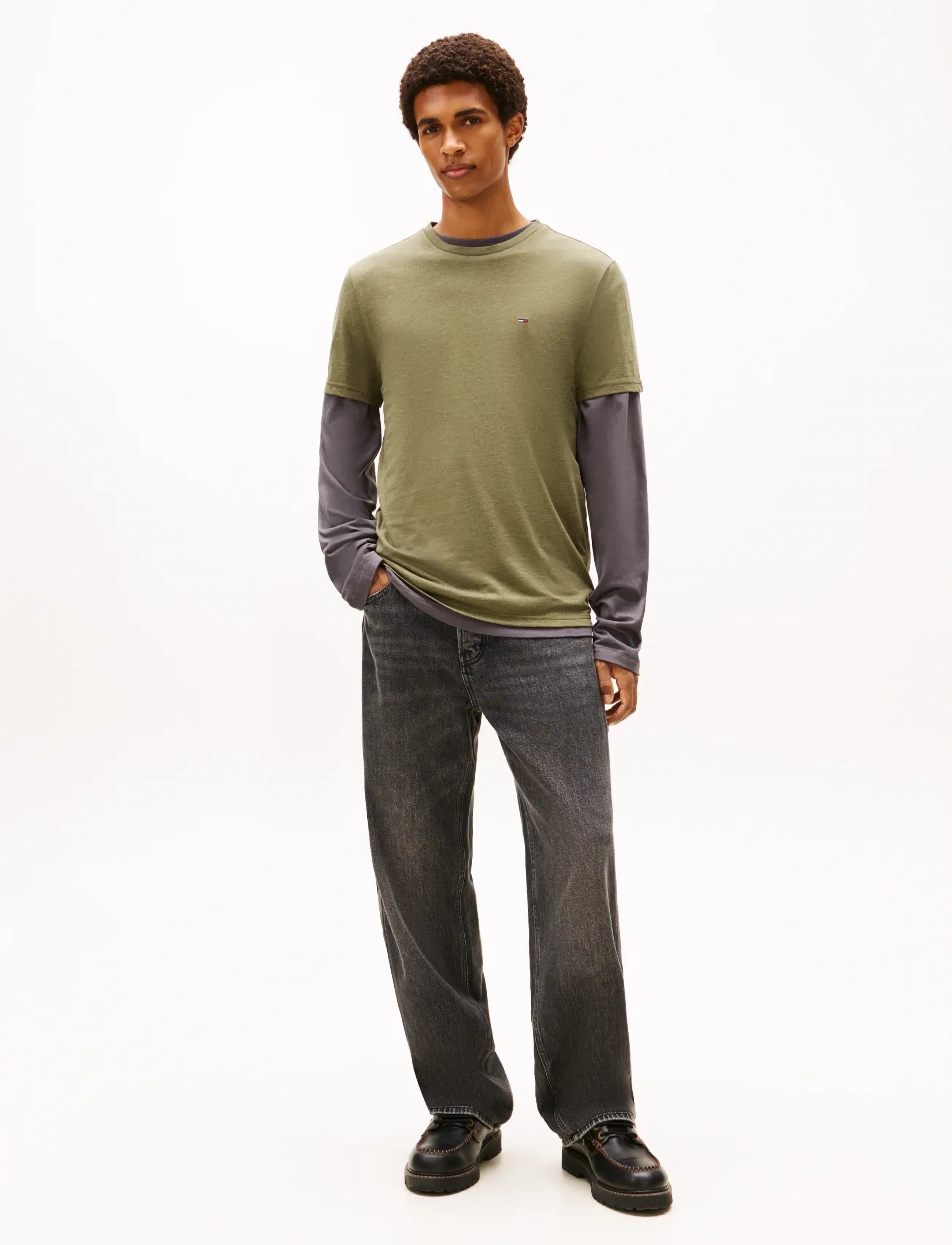 Tommy Jeans - TJM XSLIM JASPE HTR TEE EXT - kortærmede t-shirts - dark greenery htr - 2