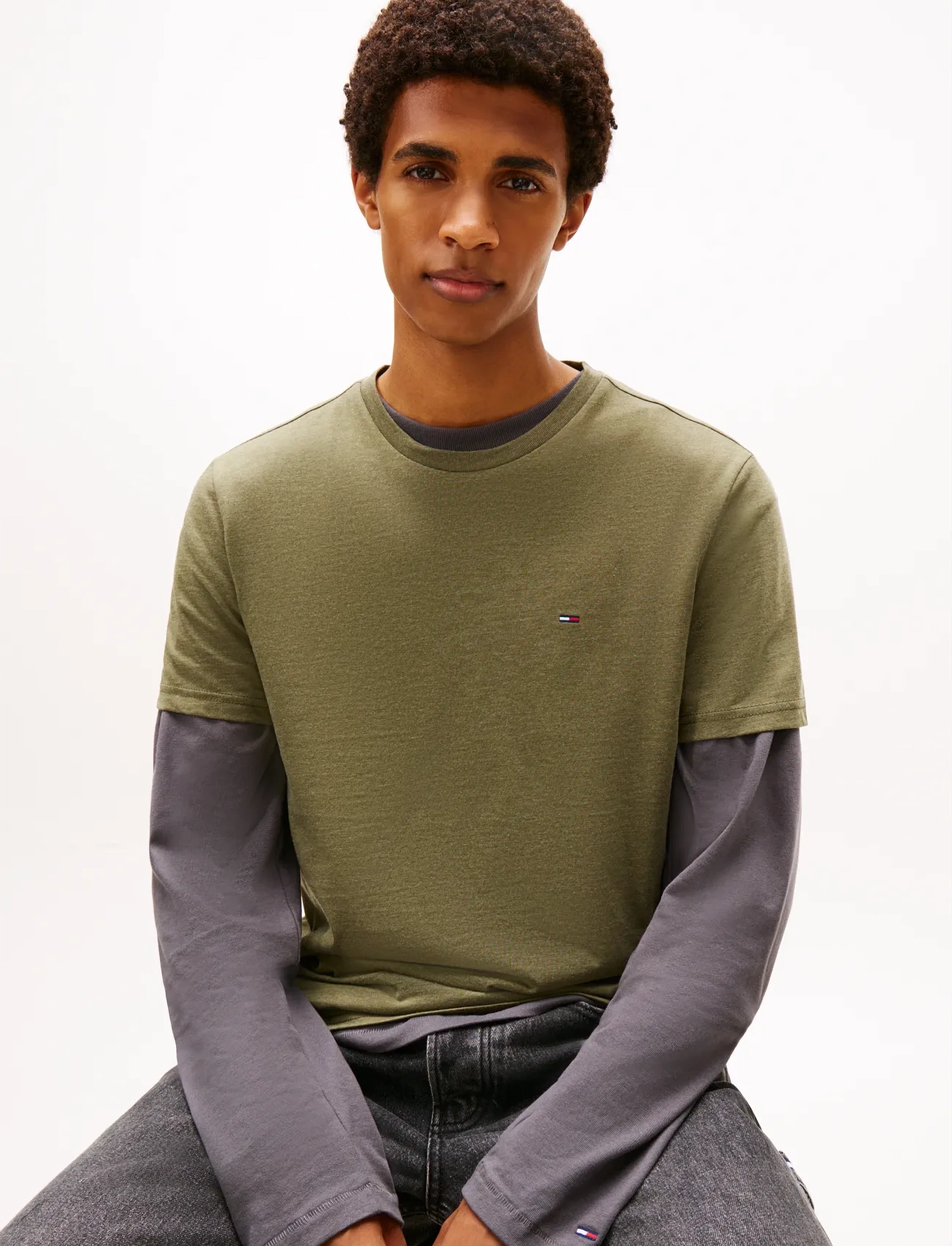 Tommy Jeans - TJM XSLIM JASPE HTR TEE EXT - kortærmede t-shirts - dark greenery htr - 4