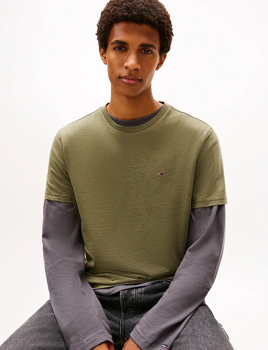 Tommy Jeans - TJM XSLIM JASPE HTR TEE EXT - kurzärmelige t-shirts - dark greenery htr - 4