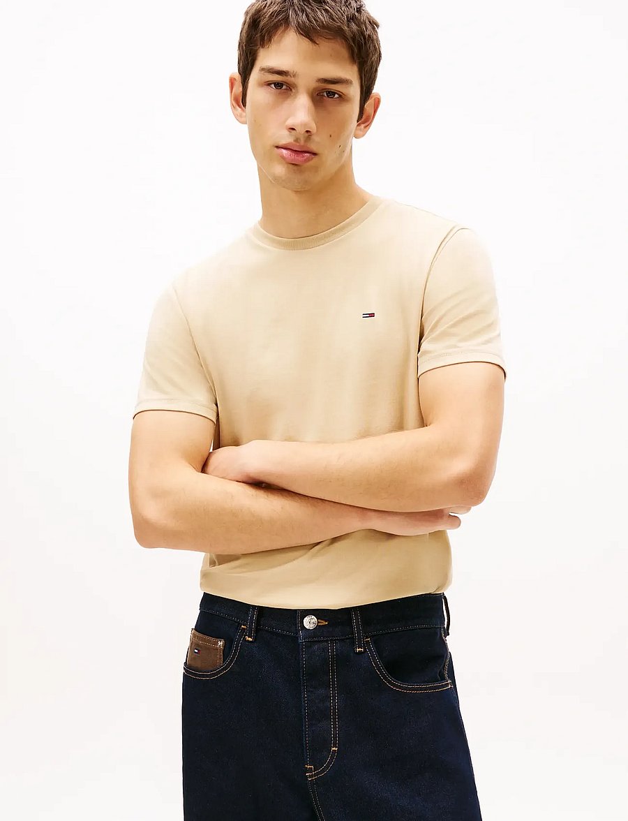 Tommy Jeans - TJM XSLIM JASPE HTR TEE EXT - short-sleeved t-shirts - gulf sand htr - 0