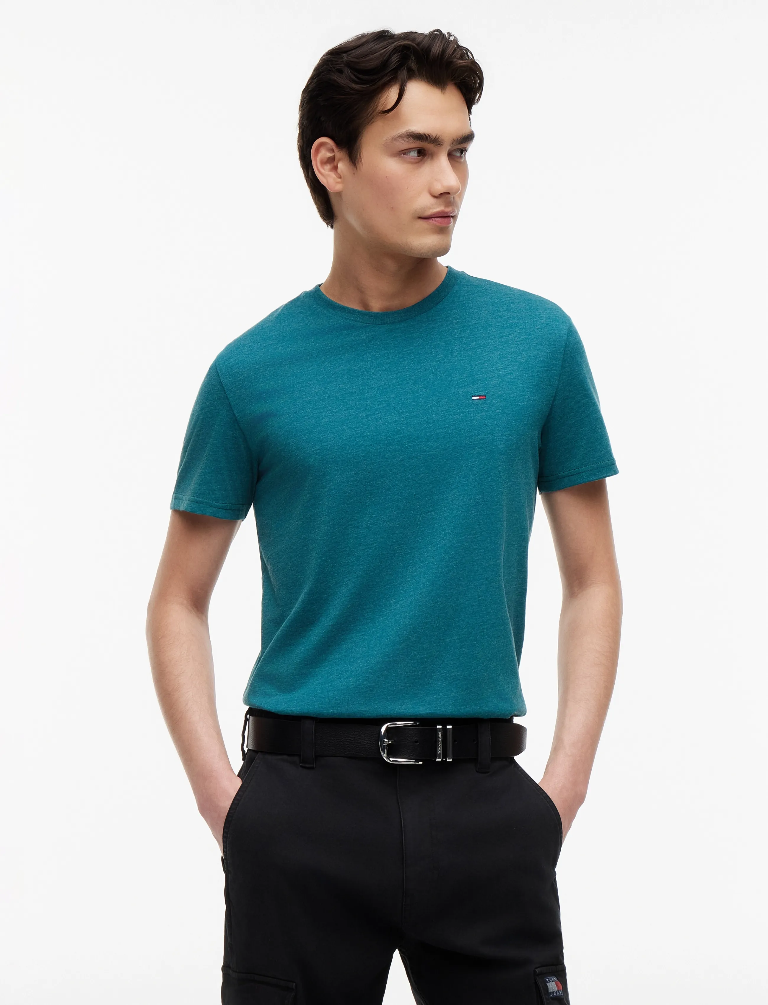 Tommy Jeans TJM XSLIM JASPE HTR TEE EXT - Kläder - POLAR TEAL / blue