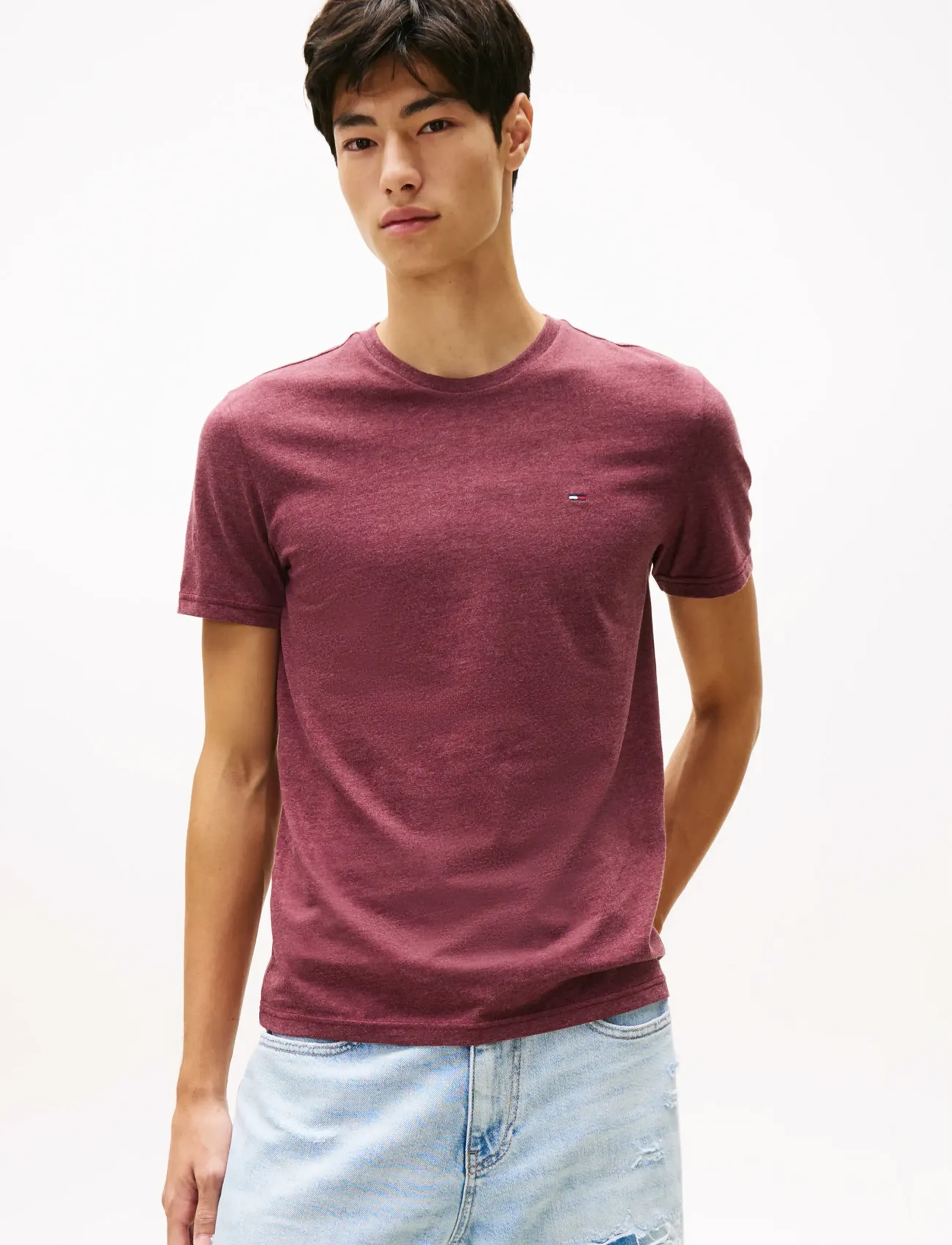 Tommy Jeans - TJM XSLIM JASPE HTR TEE EXT - laveste priser - red wine htr - 0