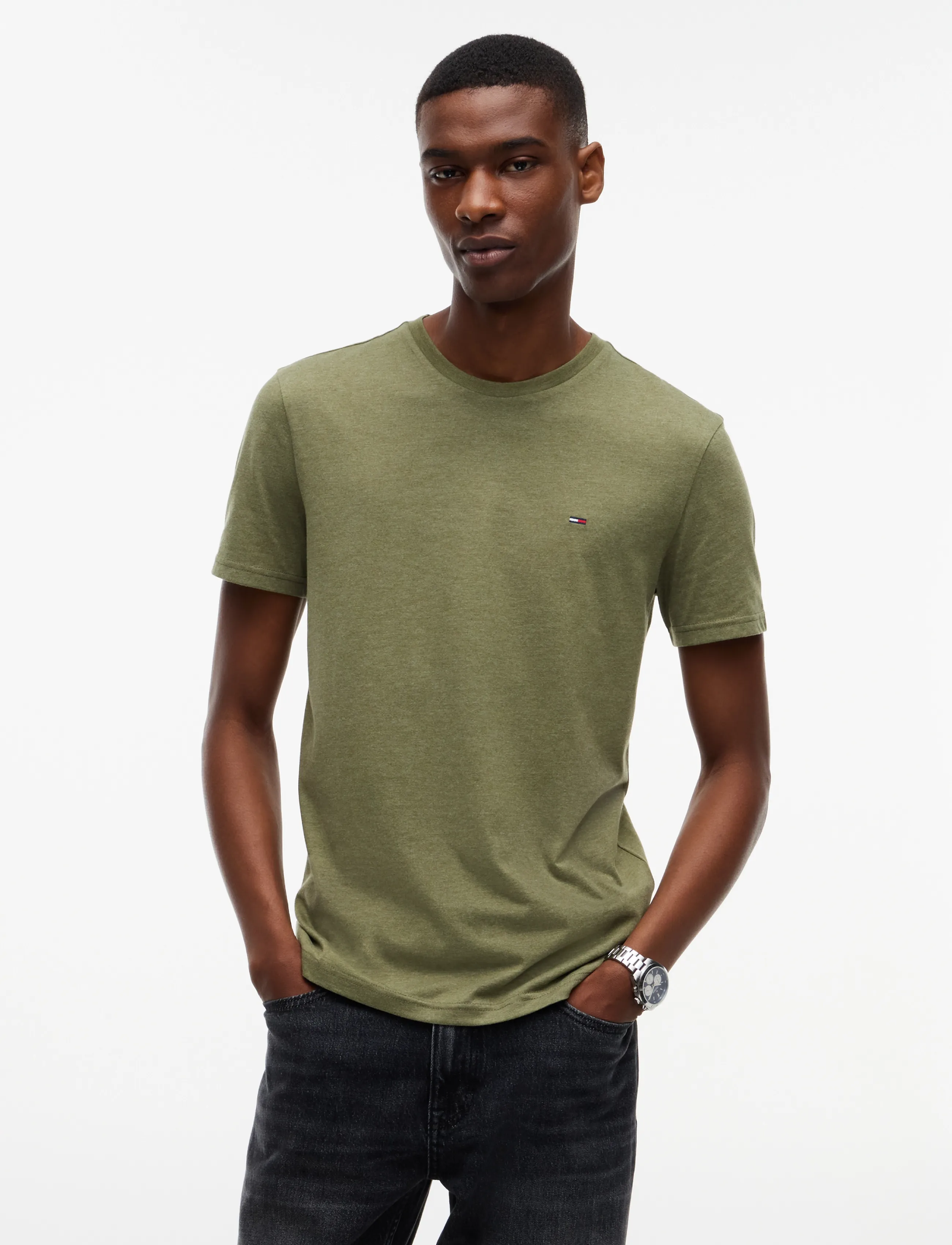 Tommy Jeans Tjm Xslim Jaspe Htr Tee Ext, S, T-shirts, Khakigrün - Short-sleeved, Männerswear