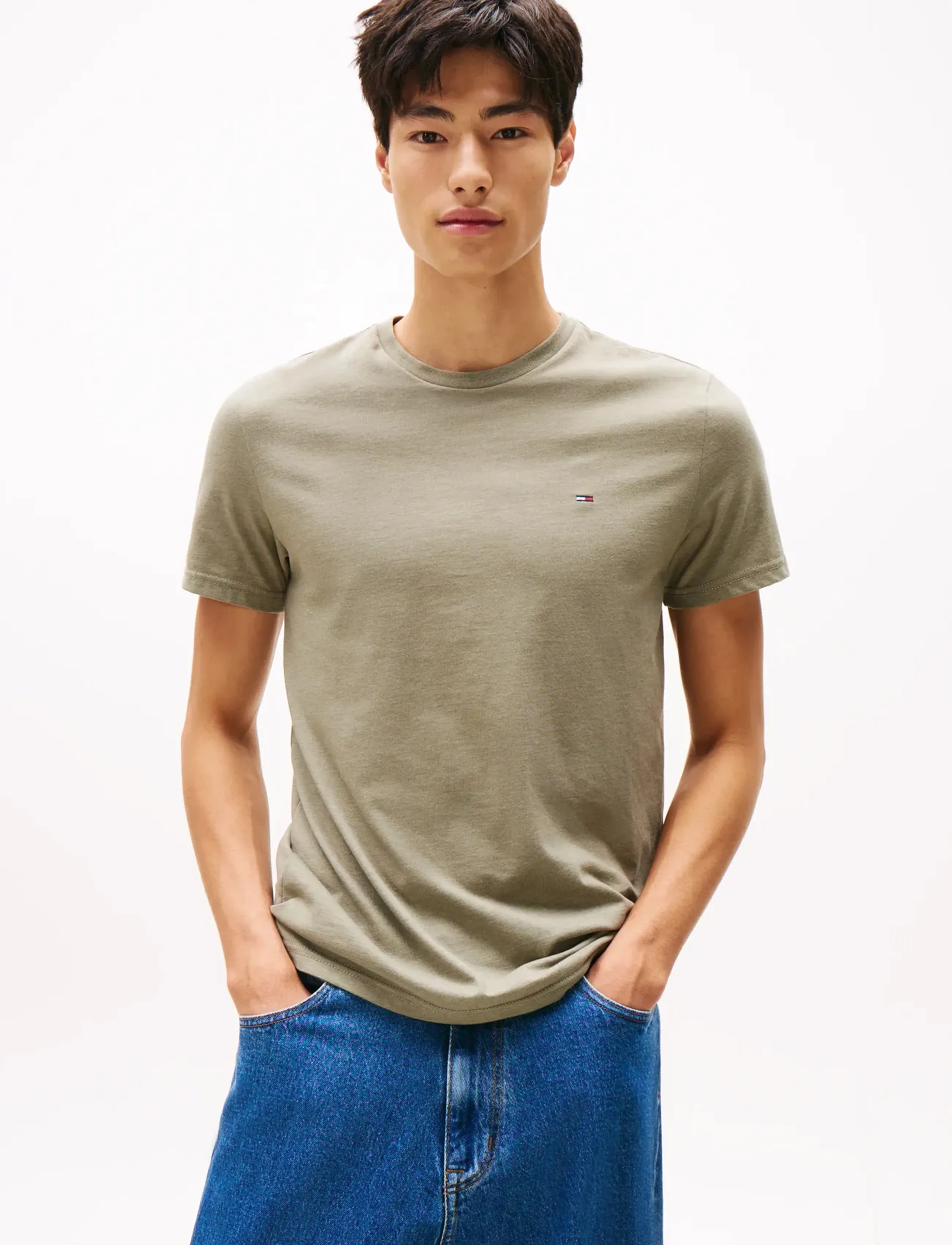 Tommy Jeans TJM XSLIM JASPE HTR TEE EXT - T-shirts - UTILITY SAGE HTR / khaki/green