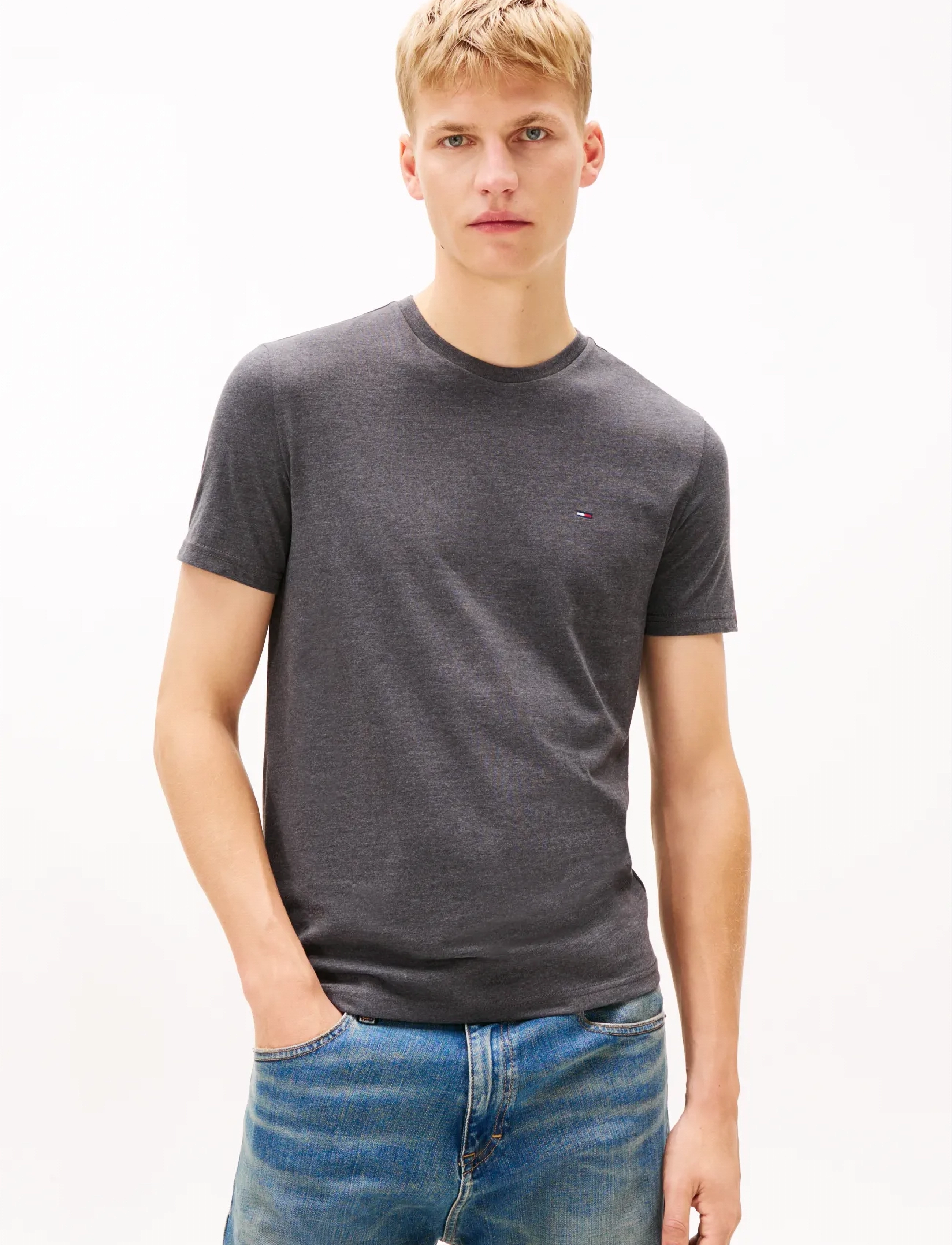 Tommy Jeans TJM XSLIM JASPE HTR TEE EXT - Kläder - WASHED BLACK HTR / grey