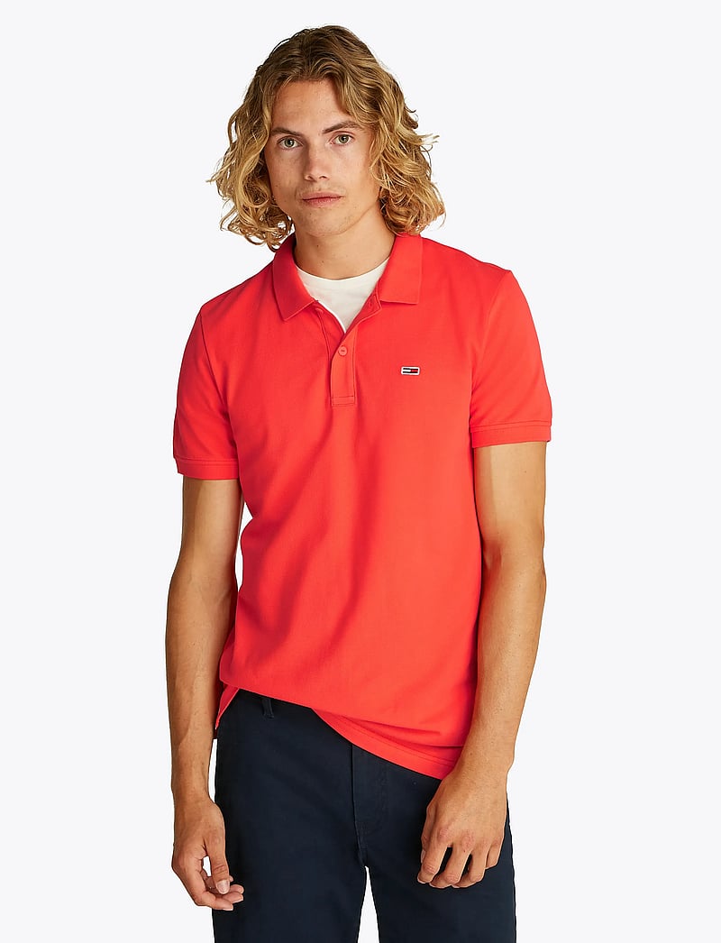 Tommy Jeans - TJM SLIM PLACKET POLO EXT - lühikeste varrukatega polod - bright vermillion - 0