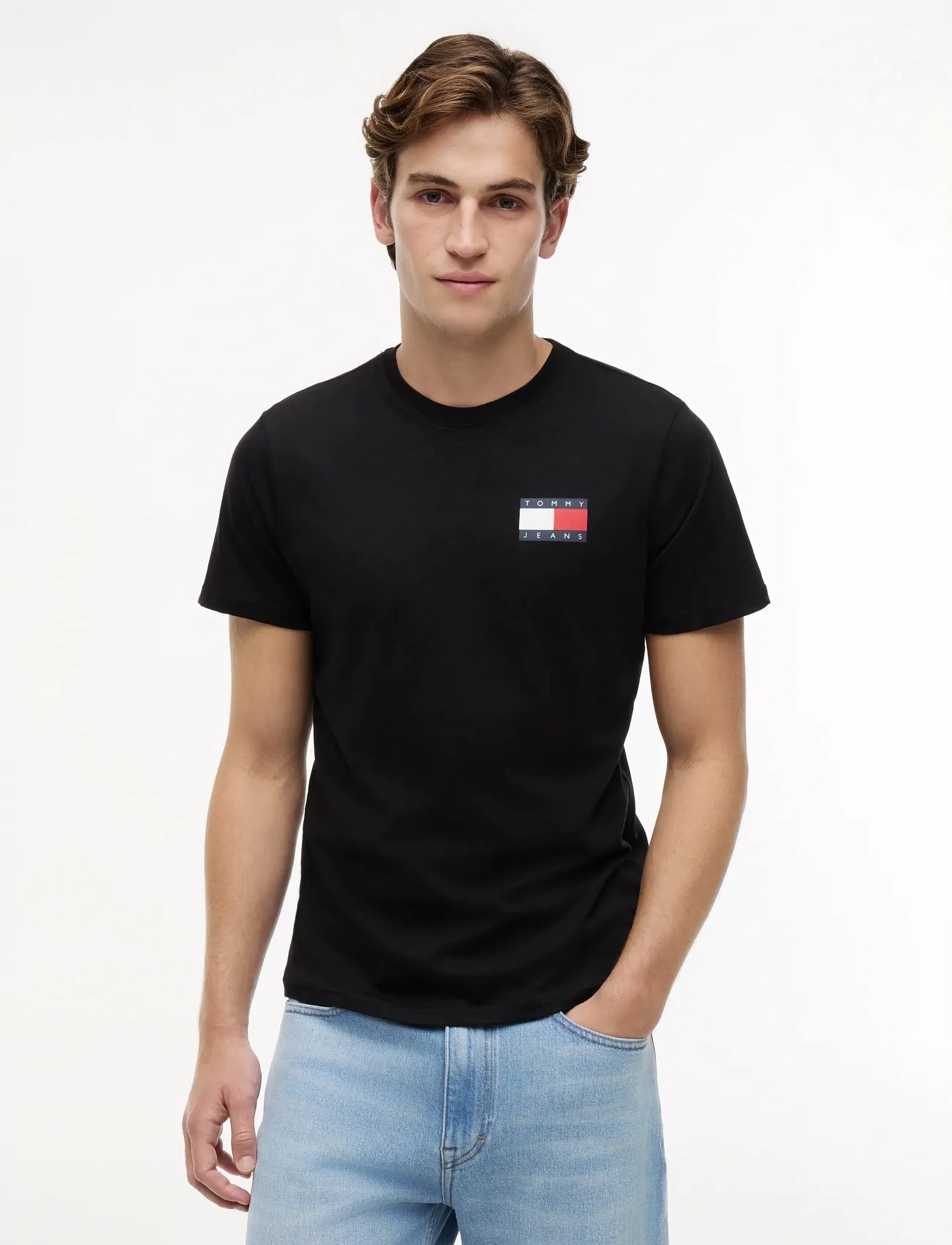 Tommy Jeans TJM SLIM ESSENTIAL FLAG TEE EXT - T-Shirts - BLACK / black