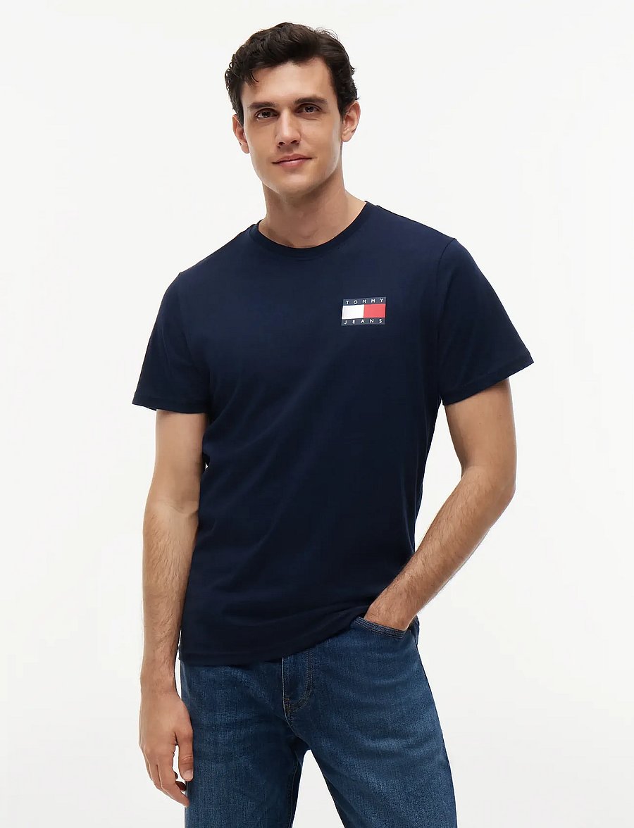 Tommy Jeans - TJM SLIM ESSENTIAL FLAG TEE EXT - lühikeste varrukatega t-särgid - dark blue - 0