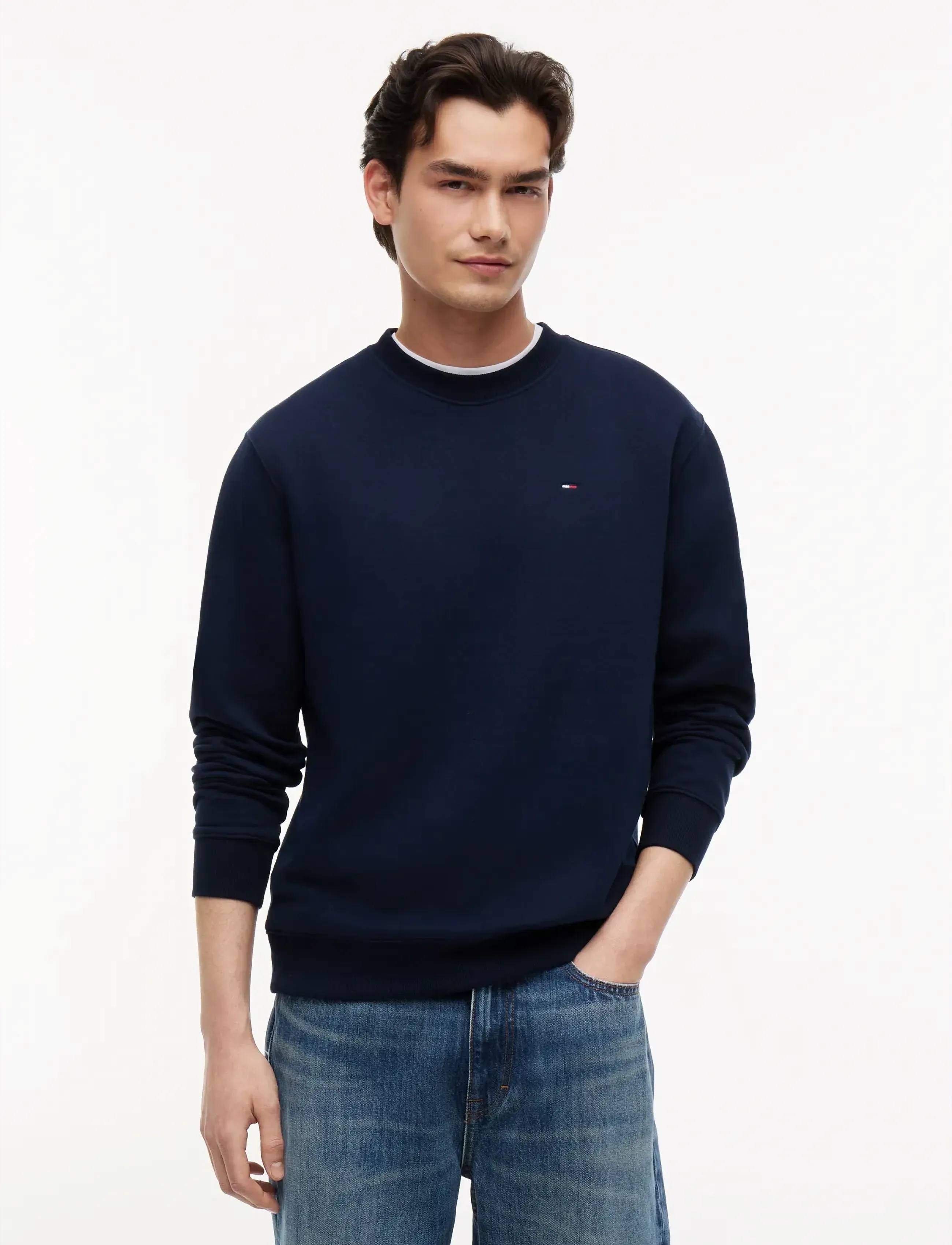 Tommy Jeans TJM REG S FLAG FLEECE CREW - Tommy Jeans - DARK BLUE / navy
