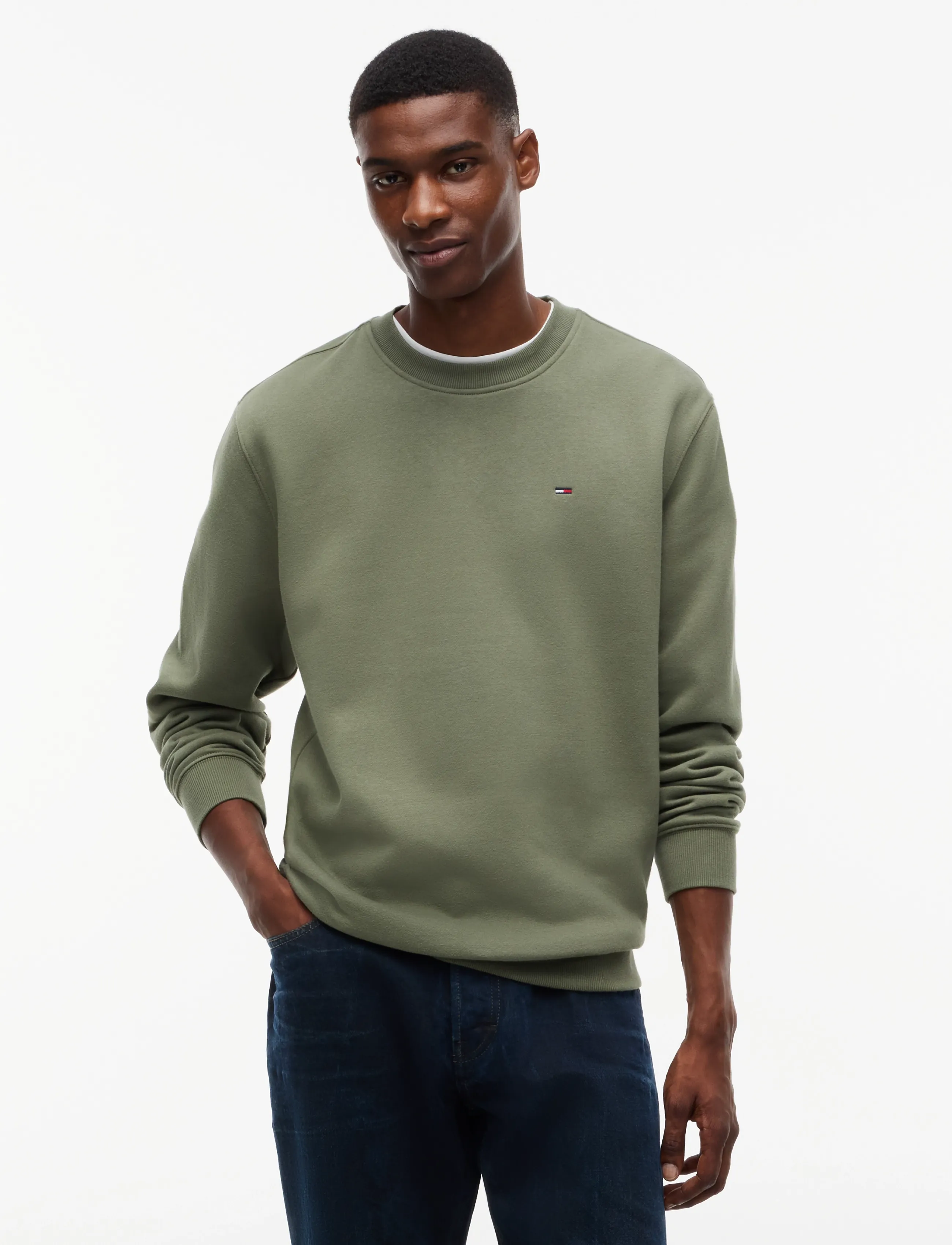 Tommy Jeans TJM REG S FLAG CREW EXT - Kläder - ROCKY MOUNTAIN / khaki/green
