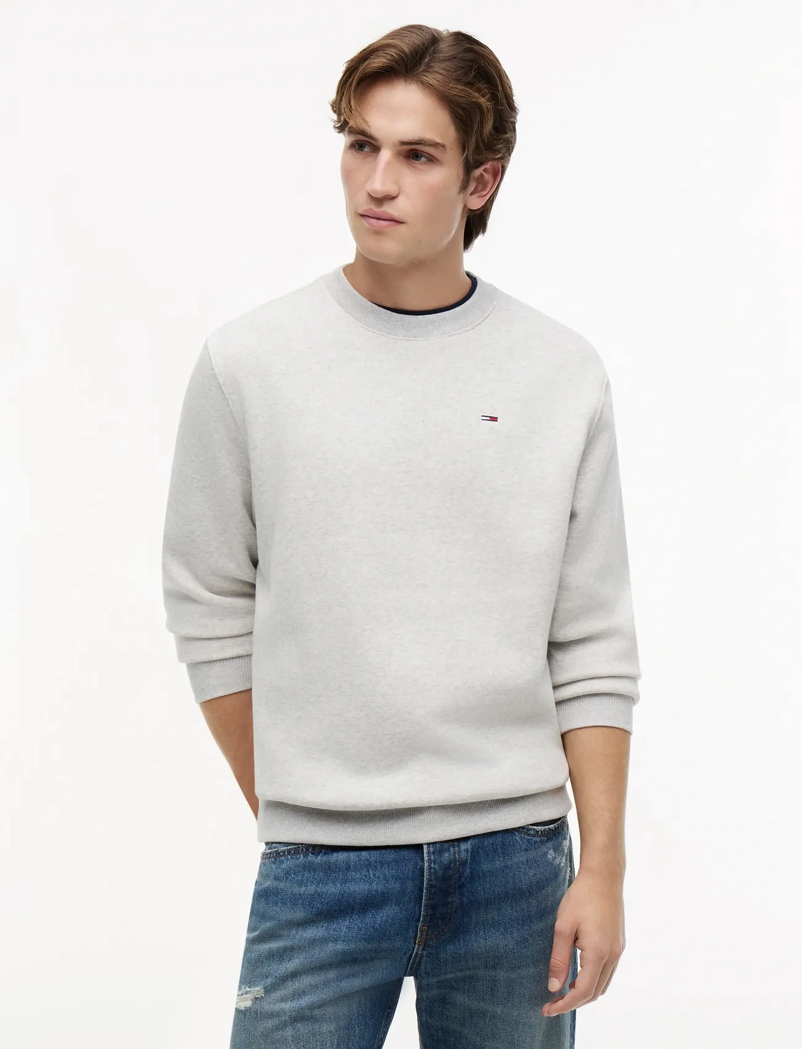Tommy Jeans TJM REG S FLAG FLEECE CREW - Tommy Hilfiger - SILVER GREY HEATHER / grey