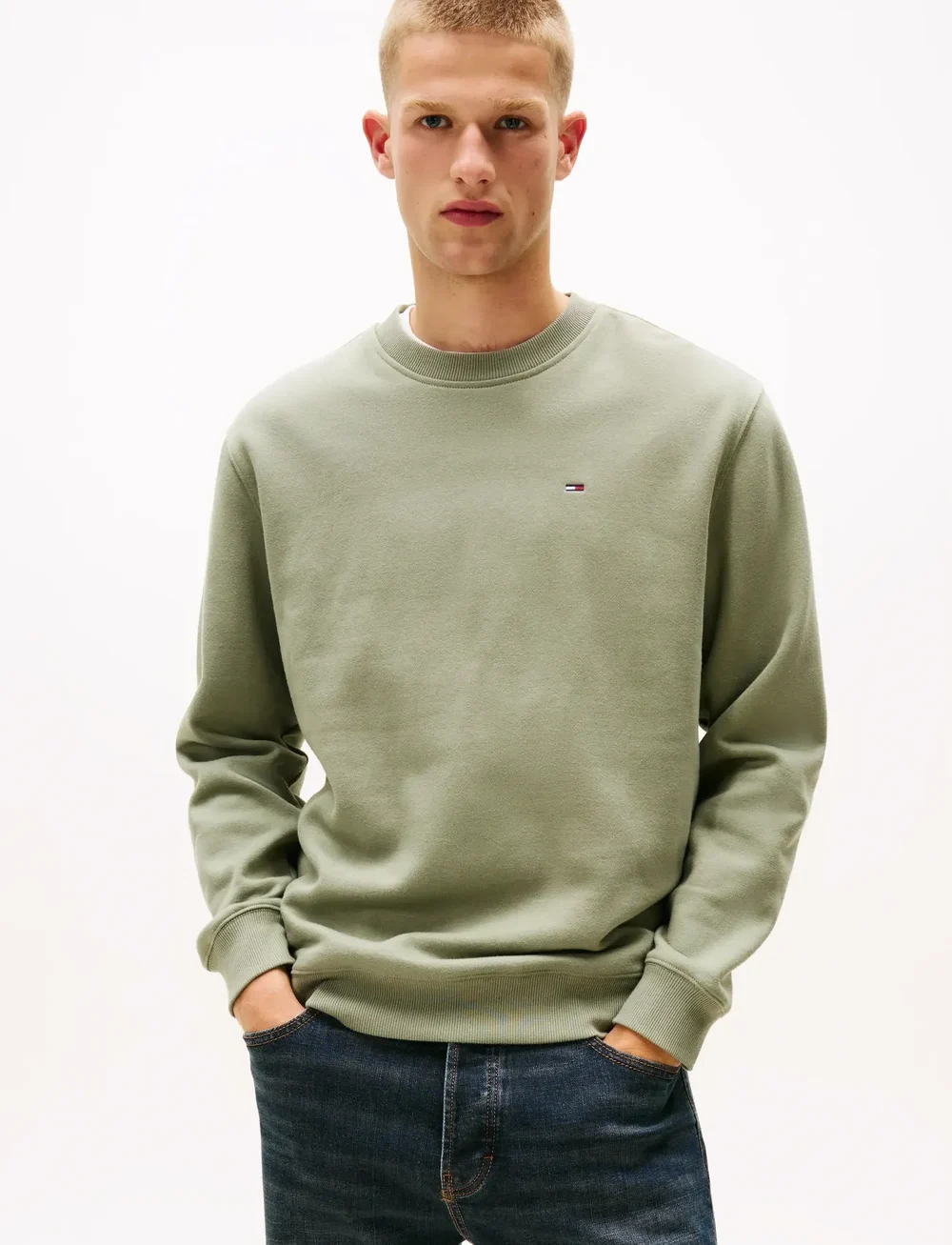 Tommy Jeans - TJM REG S FLAG CREW EXT - sweatshirts - utility sage - 0