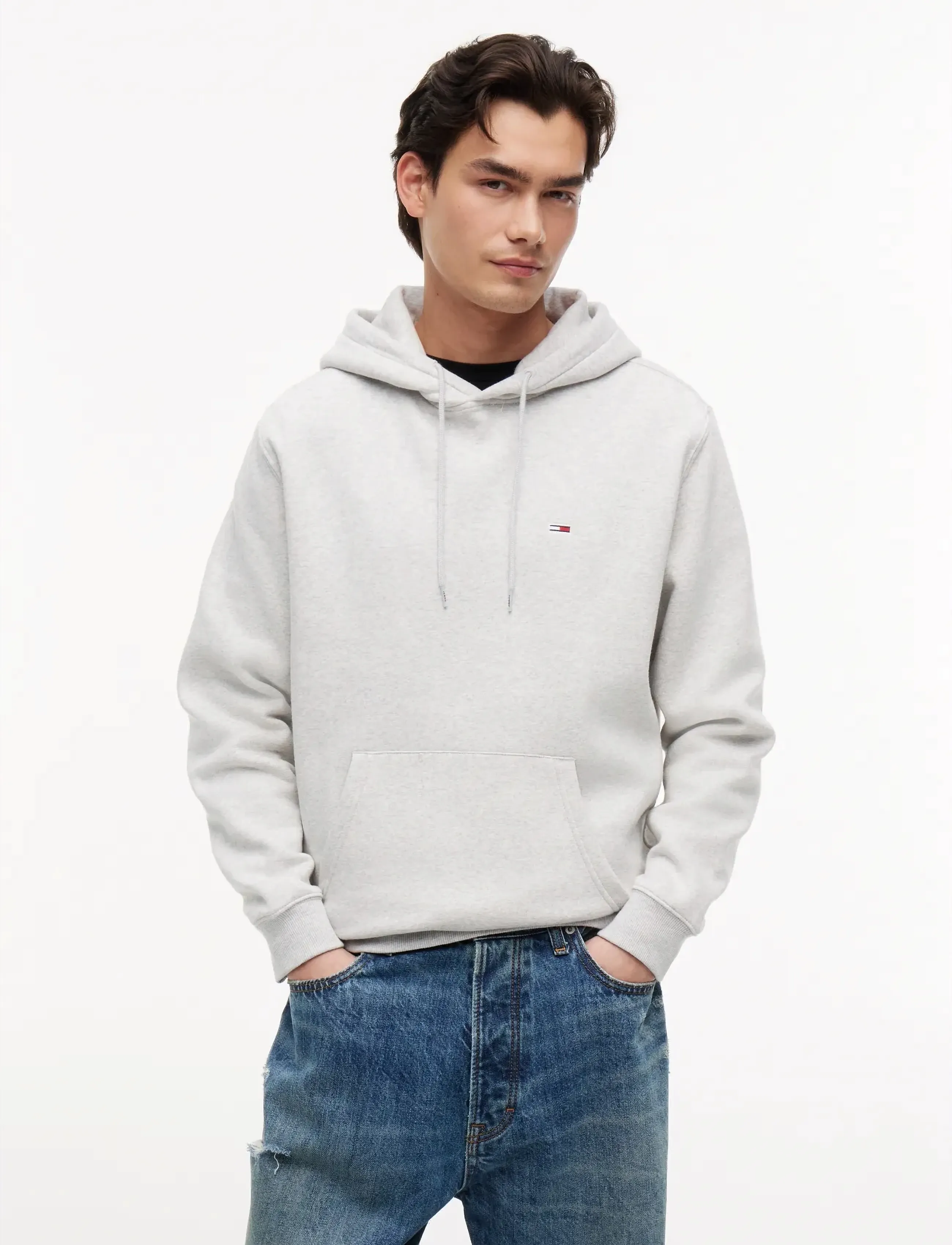 Tommy Jeans TJM REG S FLAG HOODIE - Kapuutsiga dressipluusid - SILVER GREY HEATHER / grey