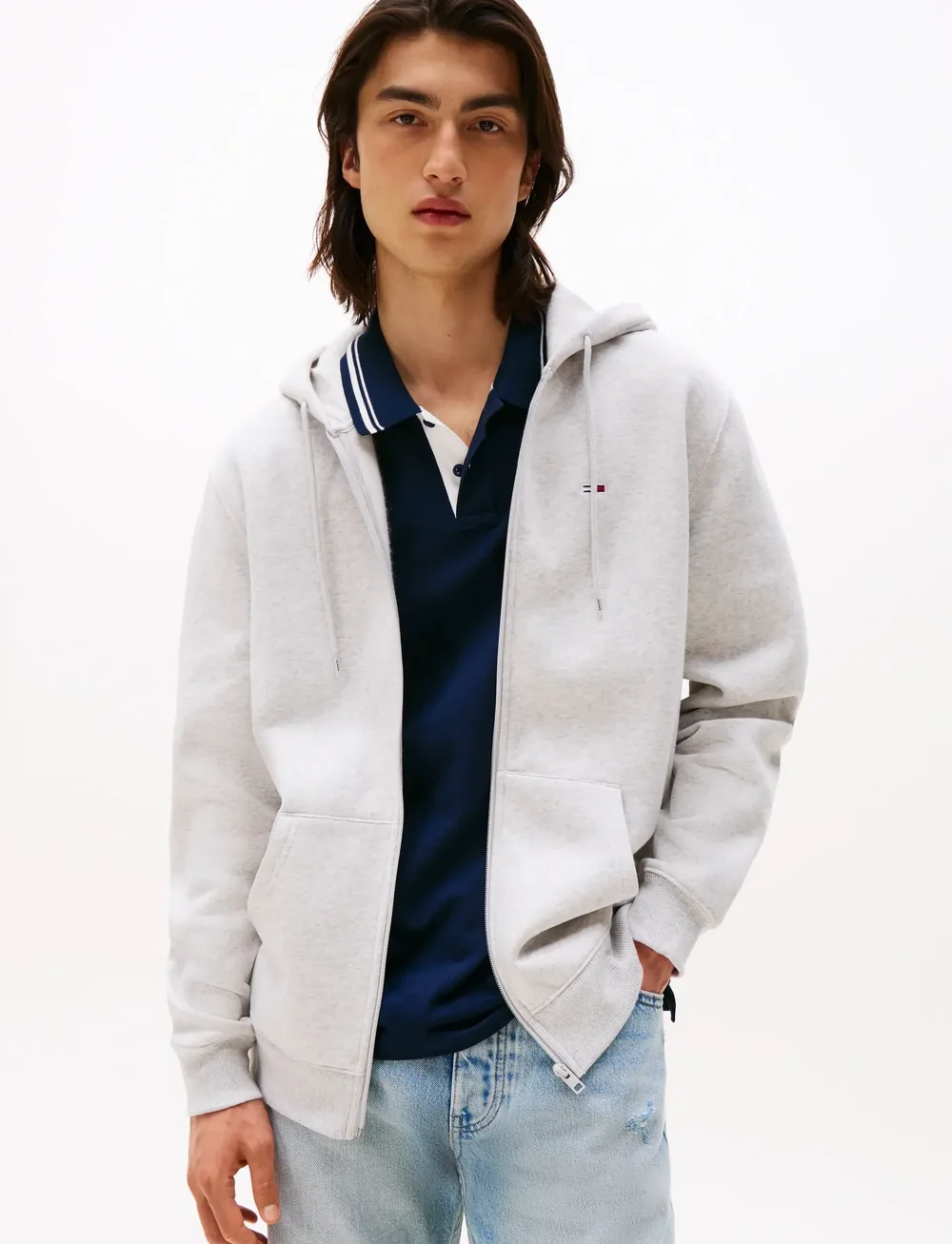 Tommy Jeans - TJM REG S FLAG ZIP THRU - bluzy z kapturem - silver grey heather - 0