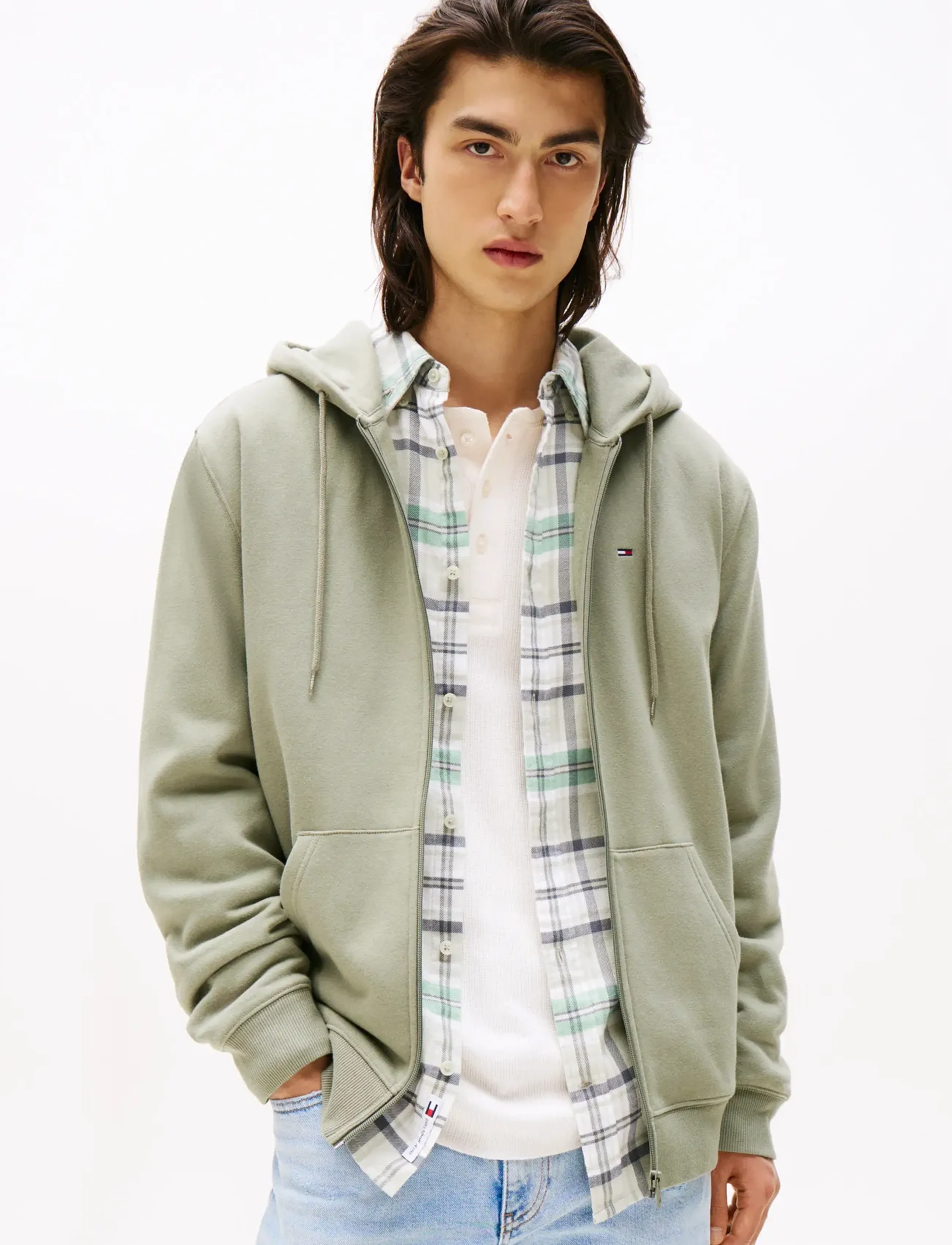 Tommy Jeans TJM REG S FLAG ZIP THRU - Kapuzenpullover - UTILITY SAGE / green