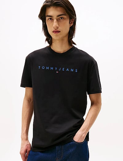 Tommy Jeans TJM REG LINEAR LOGO TEE EXT - Short-sleeved t-shirts - BLACK MULTI / black