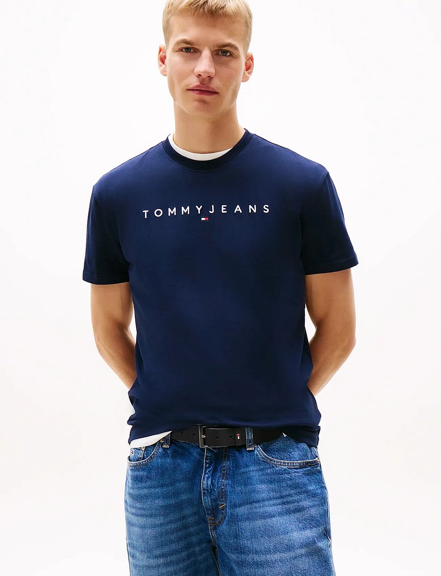 Tommy Jeans - TJM REG LINEAR LOGO TEE EXT - kurzärmelig - dark blue - 0