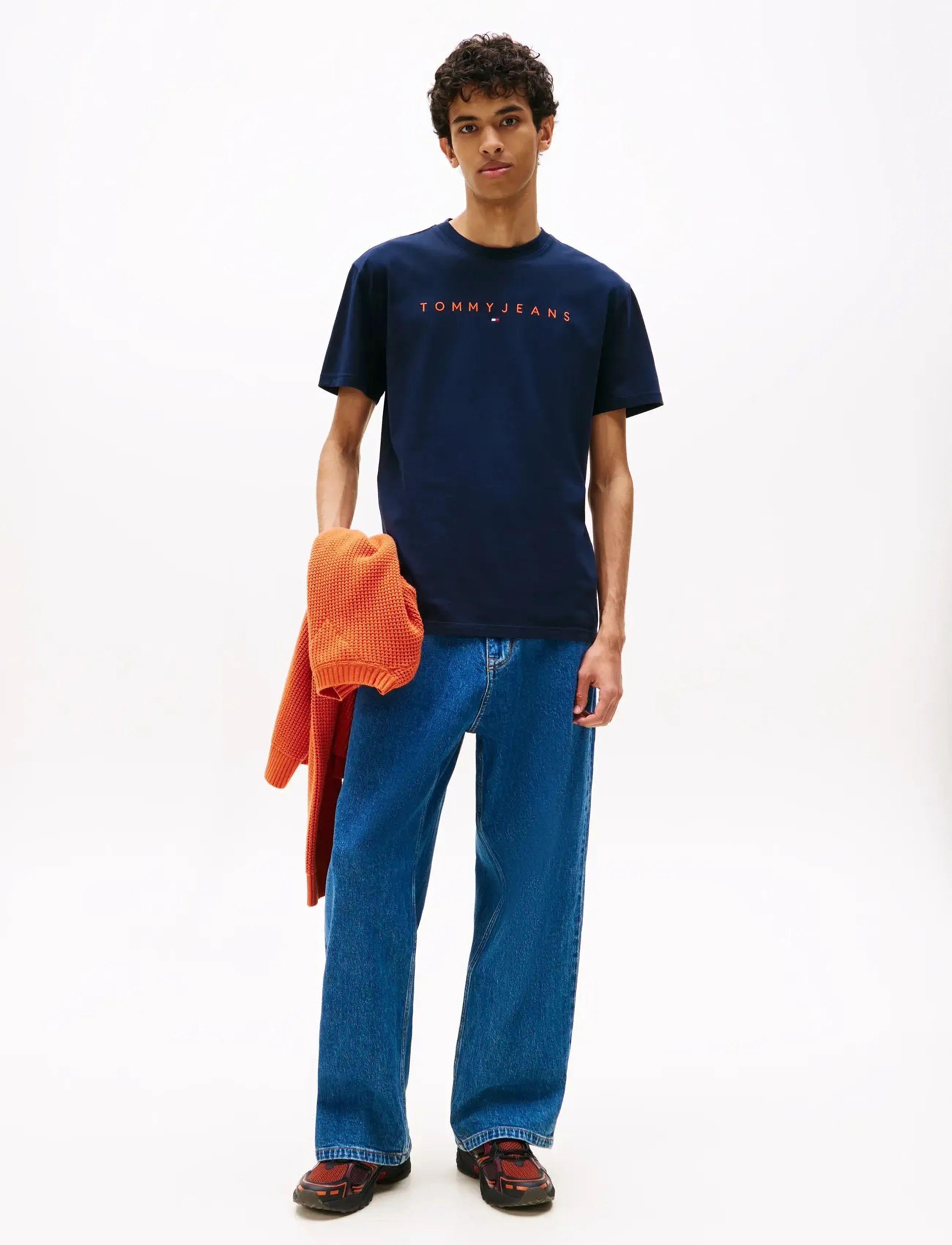 Tommy Jeans - TJM REG LINEAR LOGO TEE EXT - kortærmede t-shirts - dark night navy multi - 2