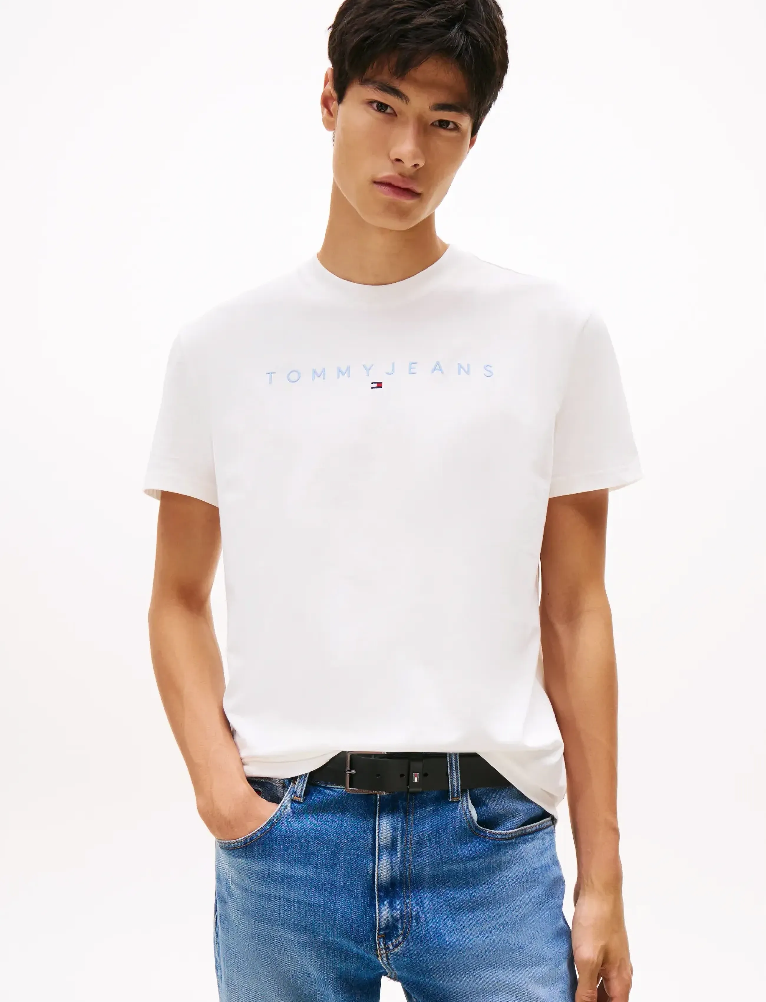 Tommy Jeans TJM REG LINEAR LOGO TEE EXT - Tommy Hilfiger - ECRU MULTI / white