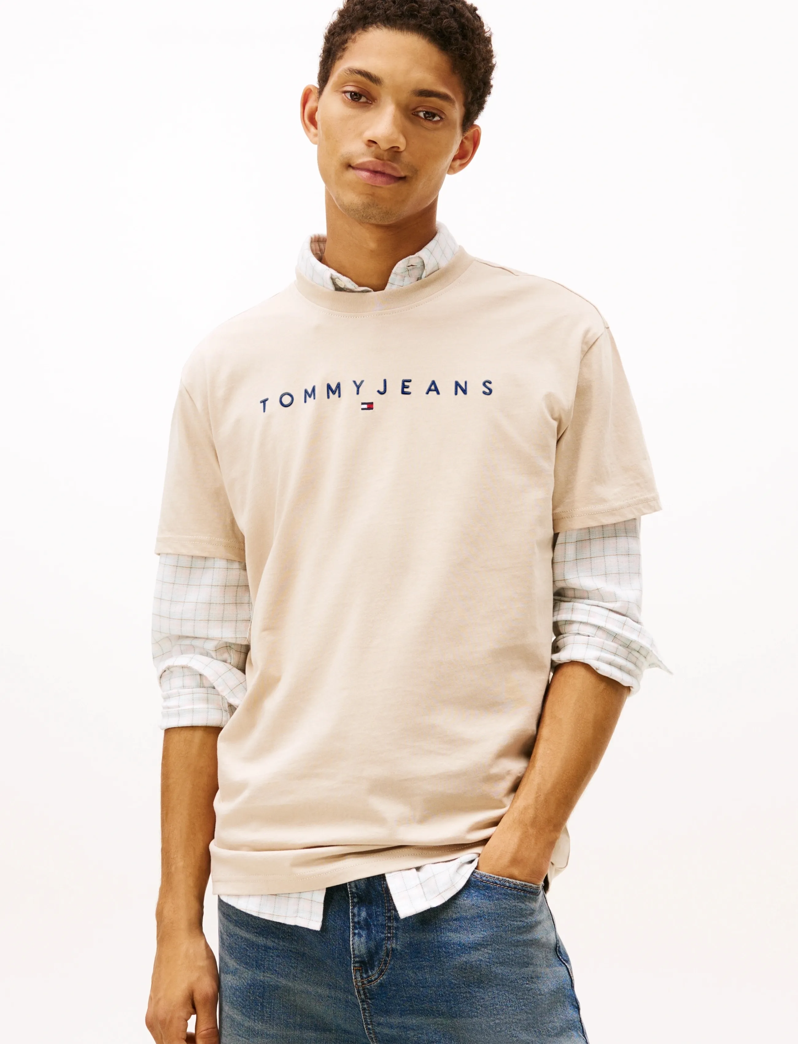 Tommy Jeans TJM REG LINEAR LOGO TEE EXT - Tommy Hilfiger - GULF SAND / beige