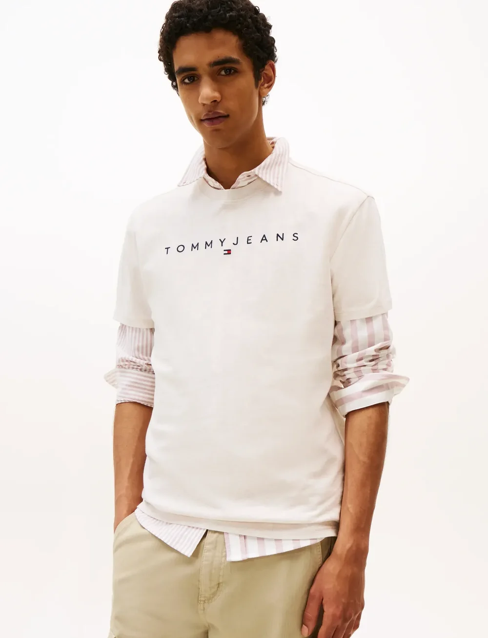 Tommy Jeans - TJM REG LINEAR LOGO TEE EXT - kurzärmelig - oat marl htr - 0