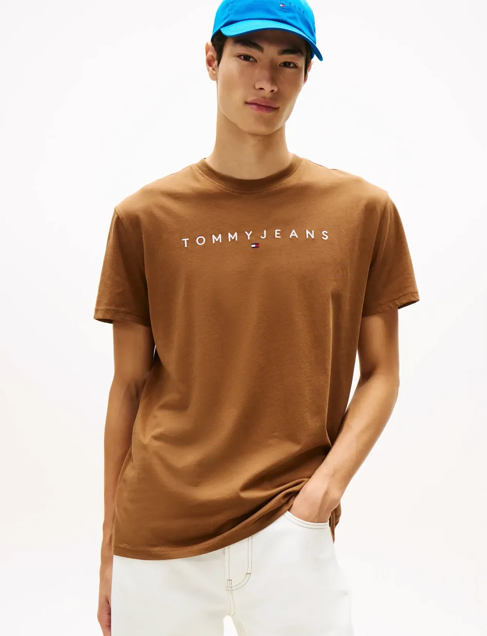 Tommy Jeans - TJM REG LINEAR LOGO TEE EXT - kurzärmelig - pecan nut multi - 0
