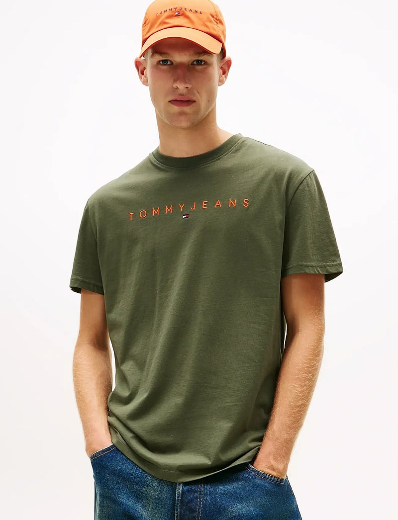 Tommy Jeans - TJM REG LINEAR LOGO TEE EXT - lühikeste varrukatega t-särgid - pewter green multi - 0
