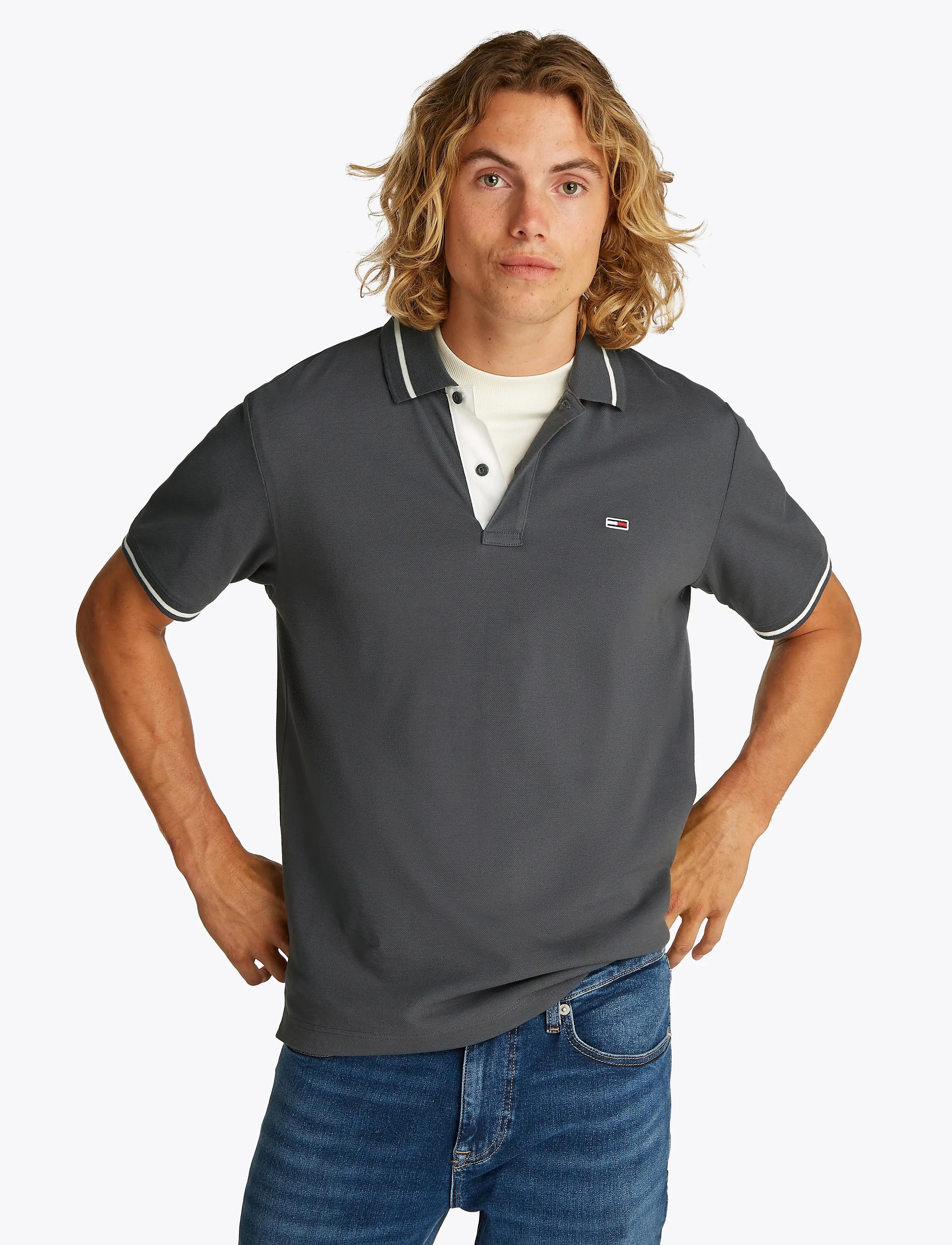 Tommy Jeans TJM REG TIPPED POLO - Riided - WASHED BLACK / black