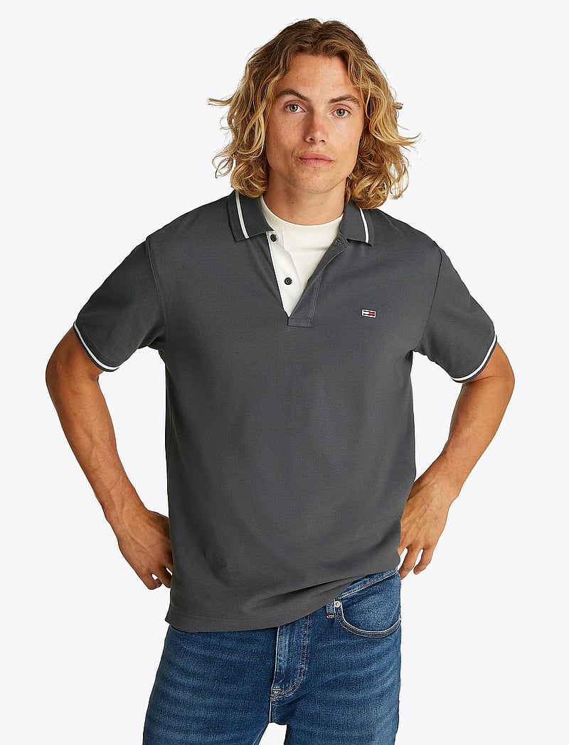 Tommy Jeans - TJM REG TIPPED POLO - kurzärmelig - washed black - 0