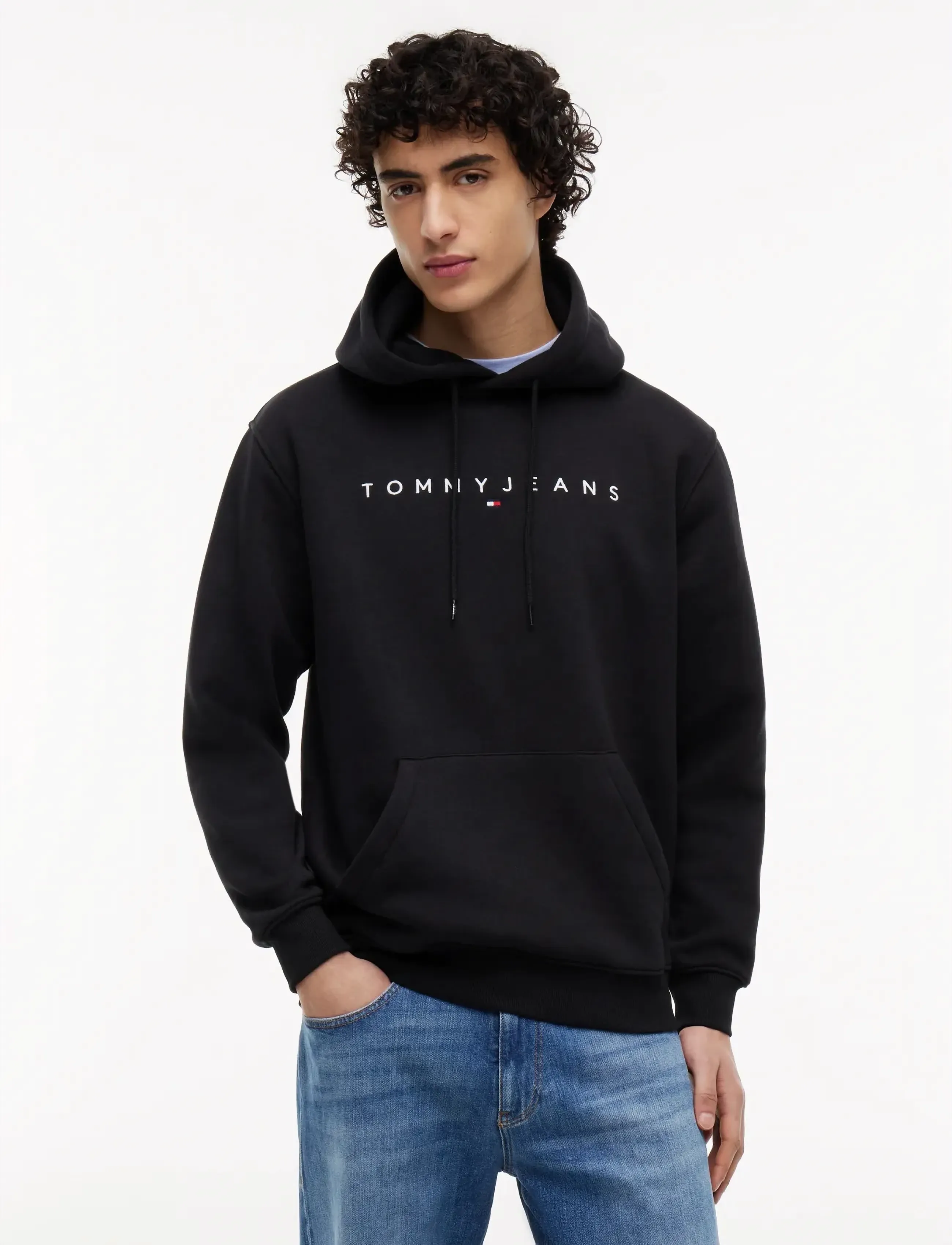 Tommy Jeans TJM REG LINEAR LOGO HOODIE EXT - Tommy Jeans - BLACK / black