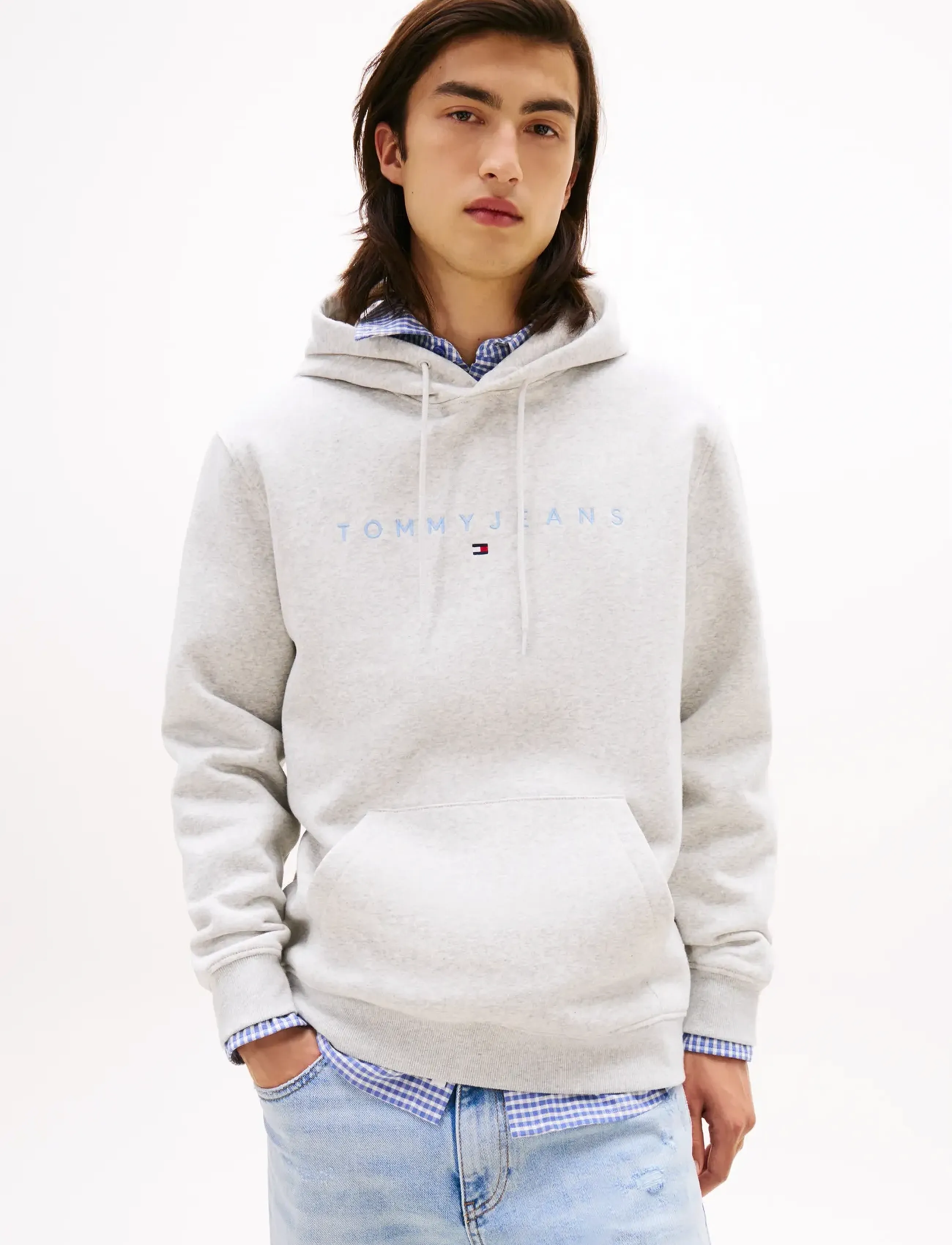 Tommy Jeans TJM REG LINEAR LOGO HOODIE EXT - Hættetrøjer - LT GREY HTR MULTI / grey