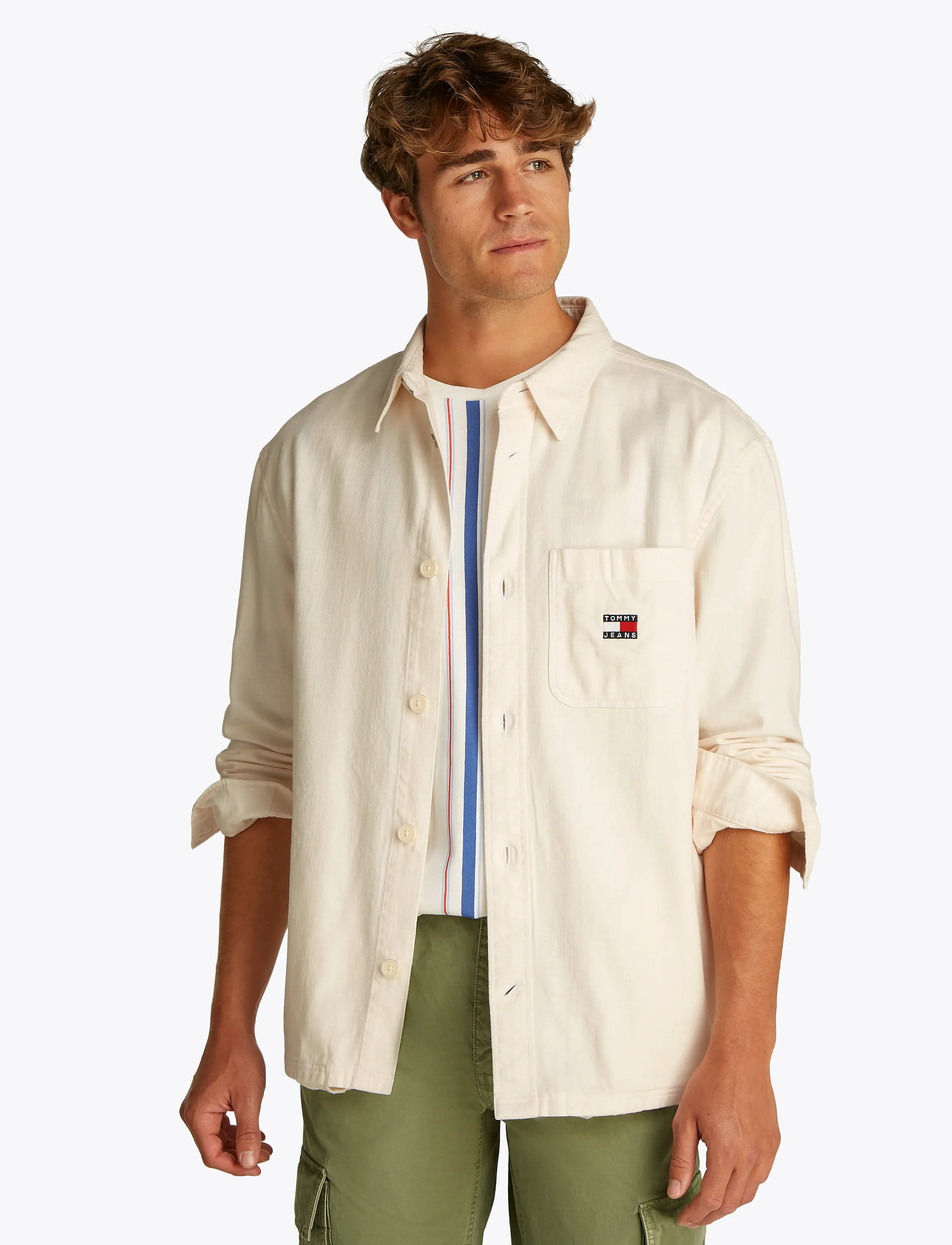 Tommy Jeans TJM COTTON SLUB LS OVERSHIRT EXT - Virskrekli - ANCIENT WHITE / white