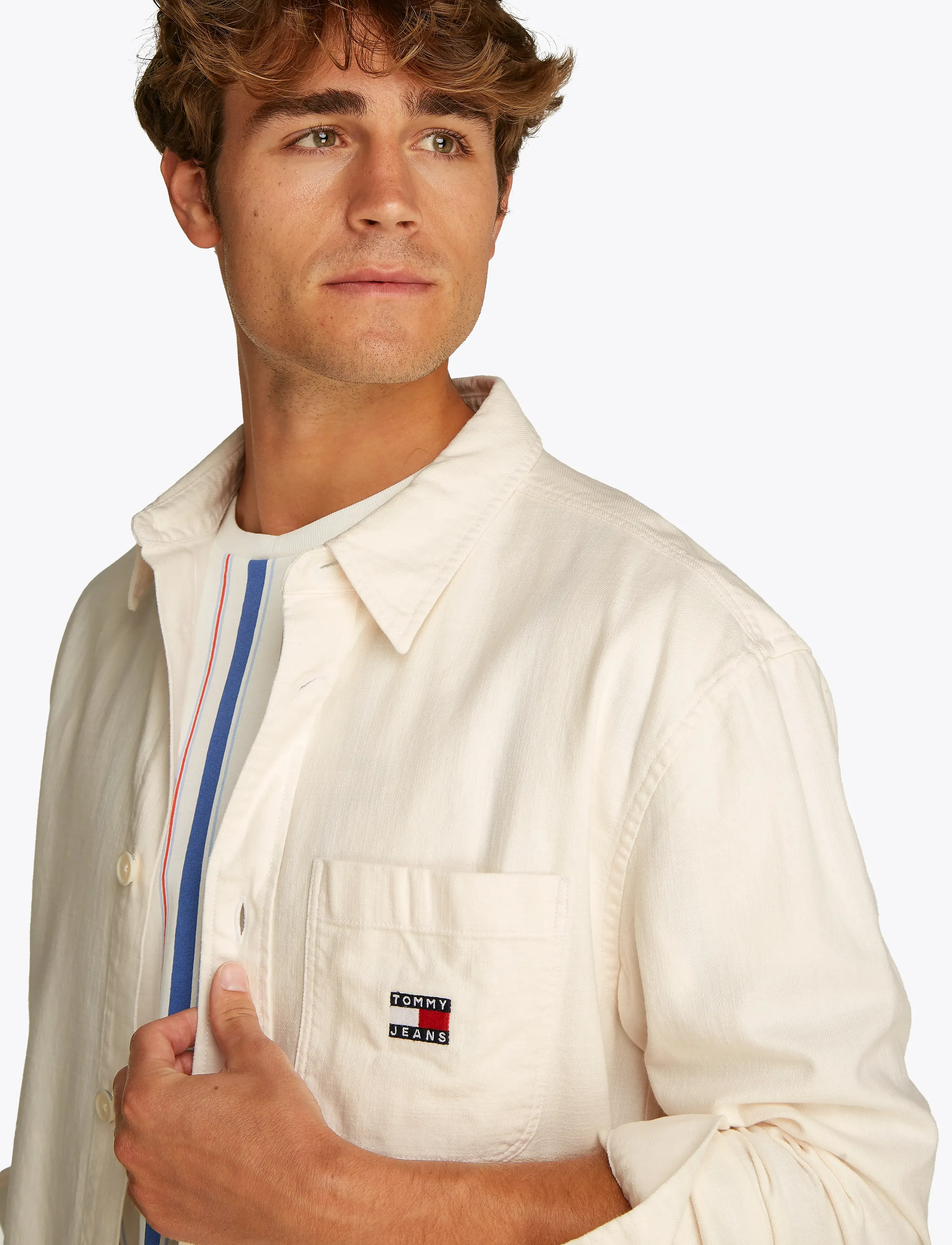 Tommy Jeans - TJM COTTON SLUB LS OVERSHIRT EXT - puhkuse põhitooted - ancient white - 5