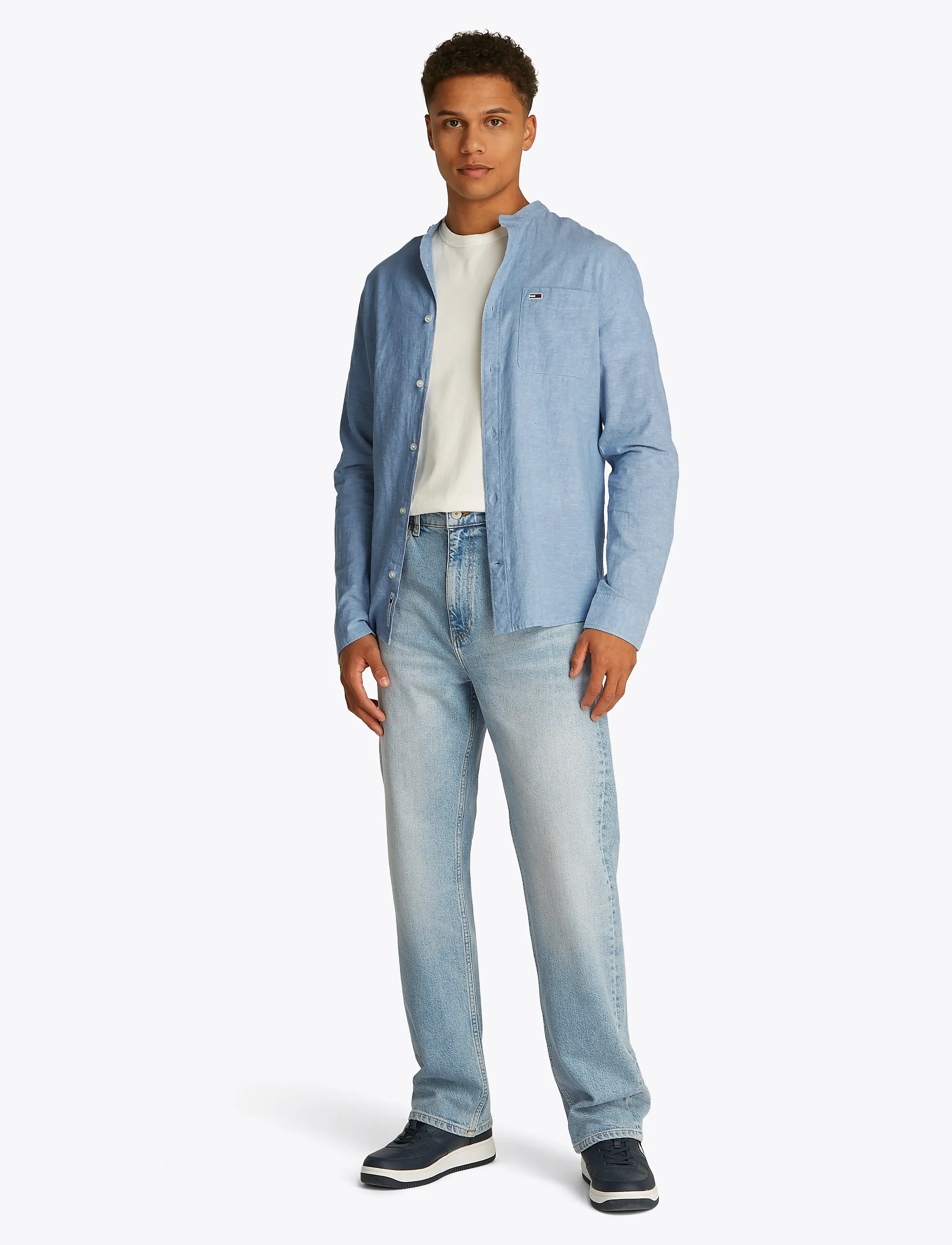 Tommy Jeans TJM LINEN MIX BAND COLLAR SHIRT - Tommy Hilfiger - COLORADO BLUE / blue