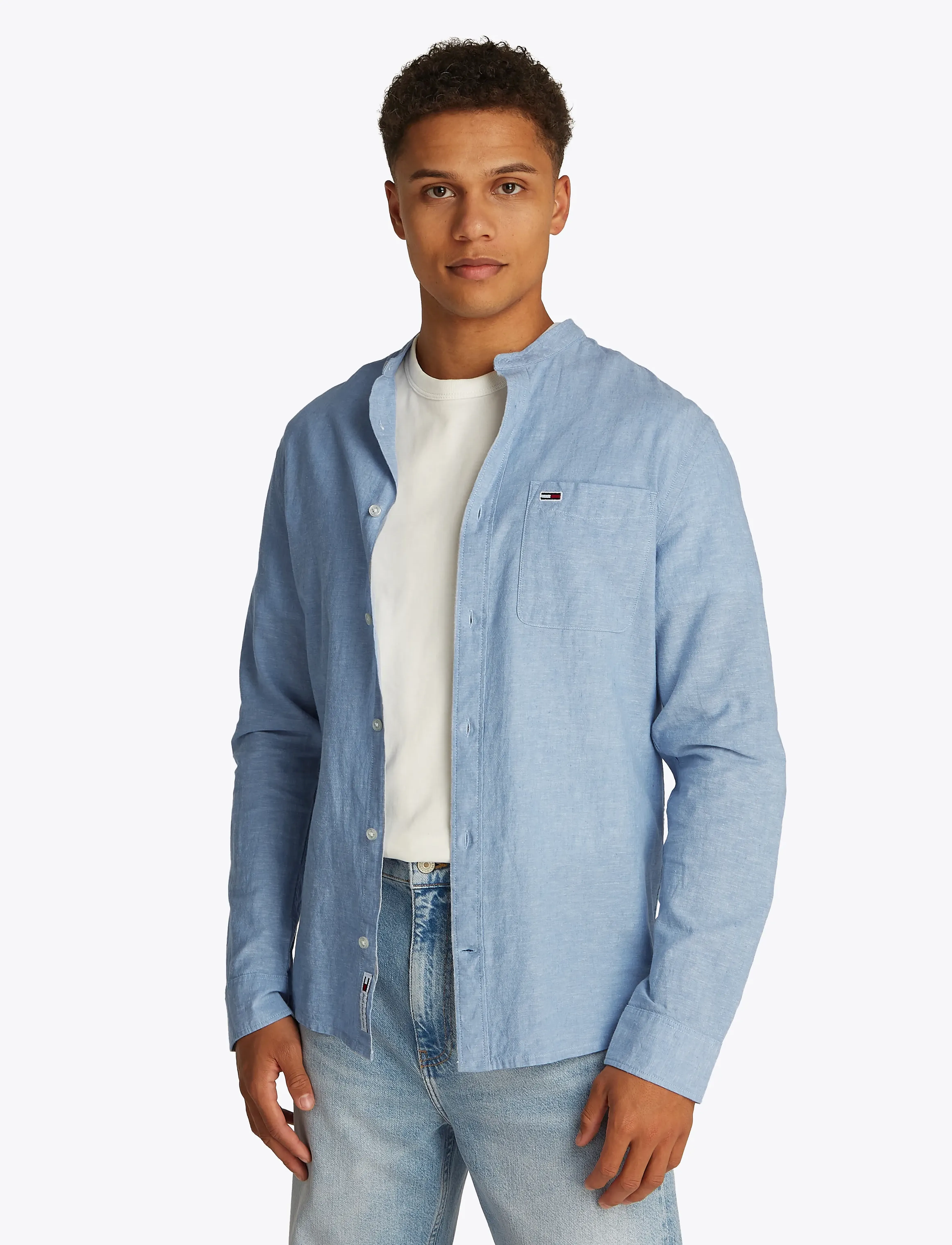 Tommy Jeans - TJM LINEN MIX BAND COLLAR SHIRT - colorado blue - 4