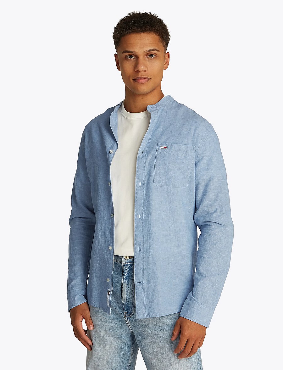 Tommy Jeans - TJM LINEN MIX BAND COLLAR SHIRT - leinenhemden - colorado blue - 4