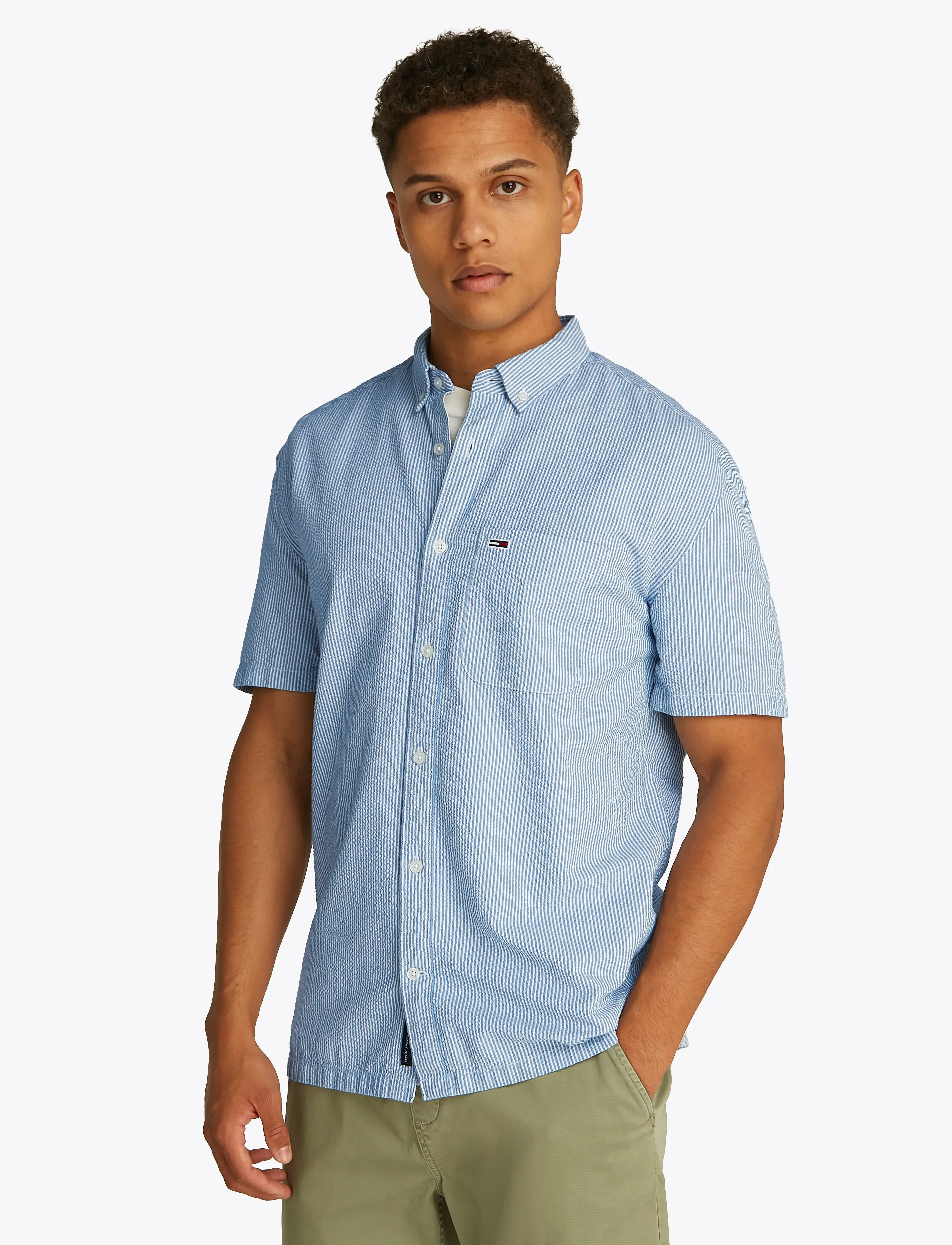 Tommy Jeans TJM REG SEERSUCKER STP SS SHIRT - Tommy Hilfiger - COLORADO BLUE STRIPES / blue