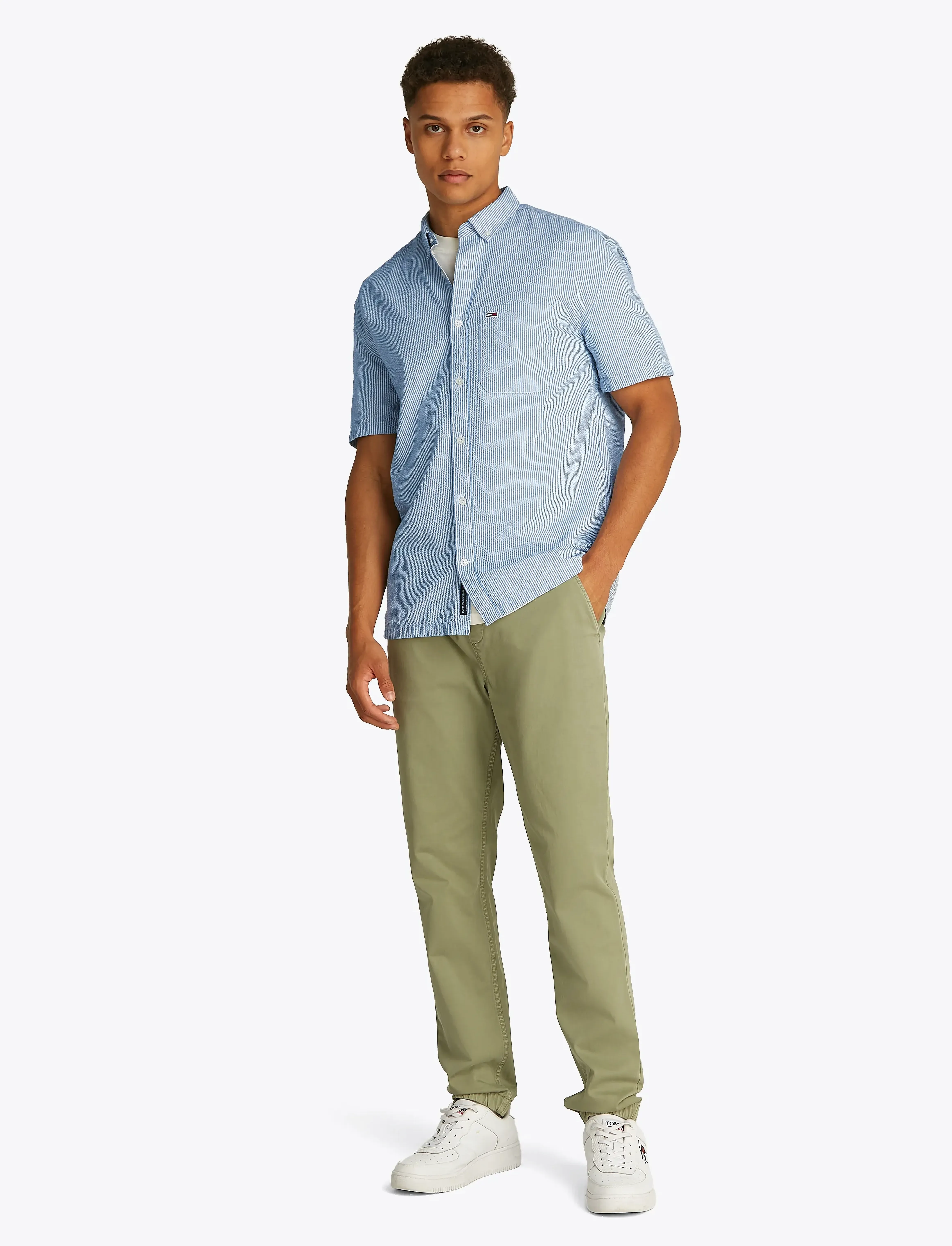 Tommy Jeans - TJM REG SEERSUCKER STP SS SHIRT - kortærmede skjorter - colorado blue stripes - 4