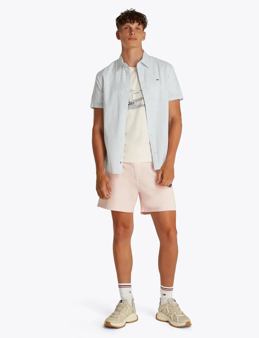 Tommy Jeans - TJM REG LINEN BLEND STP SS SHIRT - randiga skjortor - colorado blue / ecru - 4